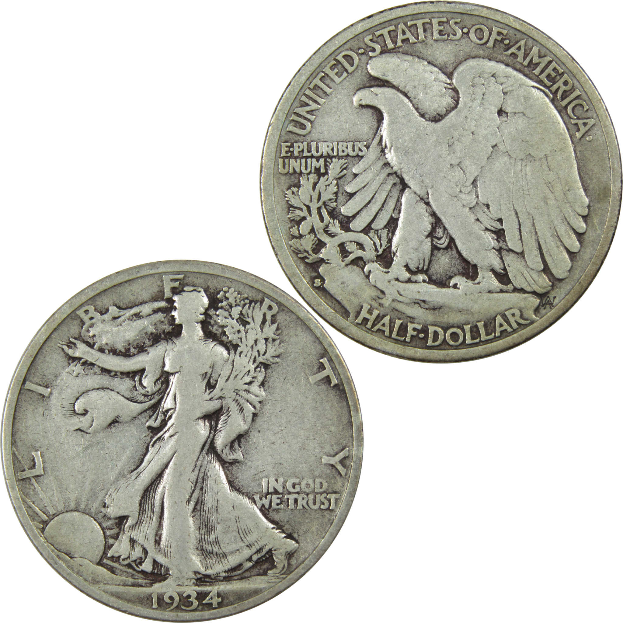 1934 S Liberty Walking Half Dollar F Fine Silver 50c Coin SKU:I12111