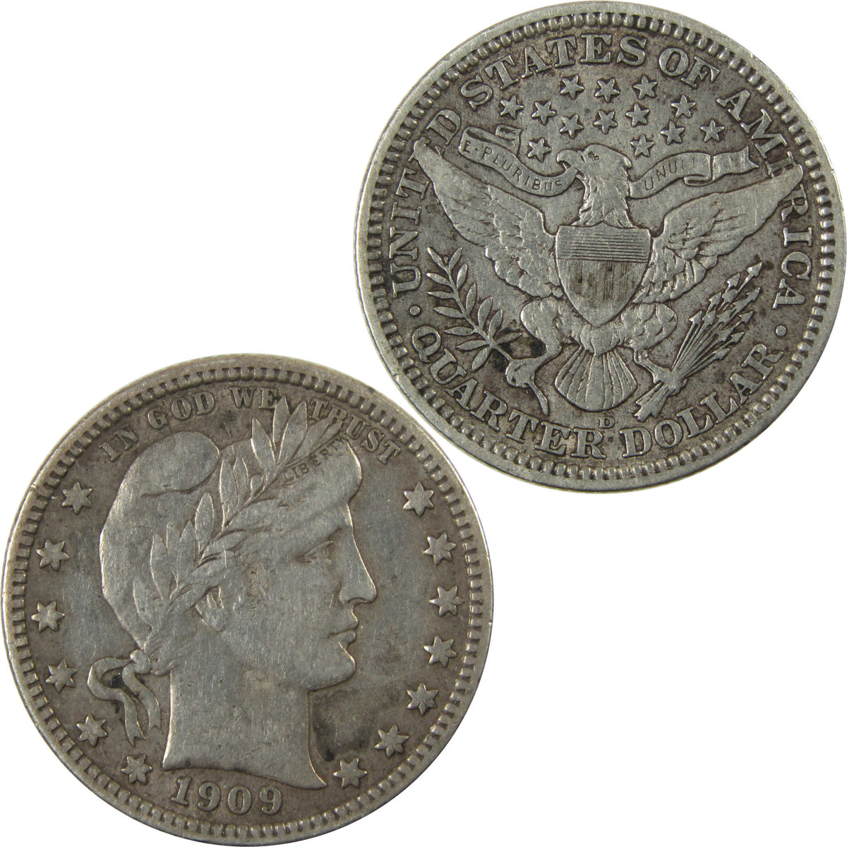 1909 D Barber Silver Quarter XF EF Extremely Fine 25c Coin SKU:I28520