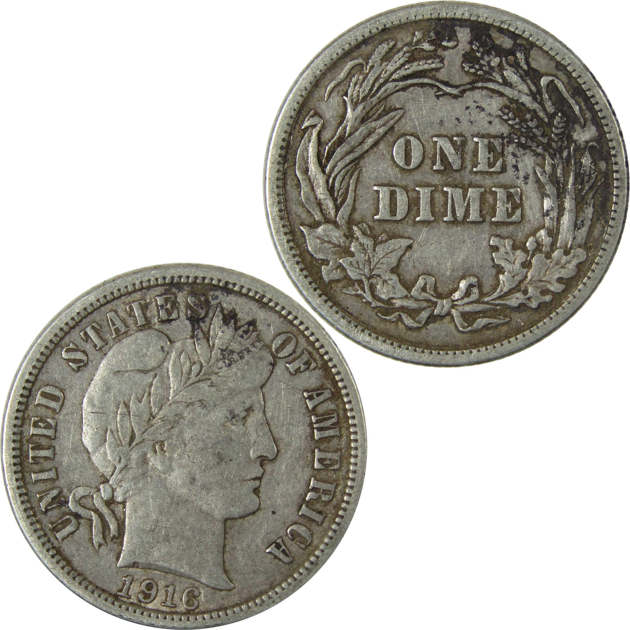 1916 Barber Silver Dime VF Very Fine Details 10c Coin SKU:CP989