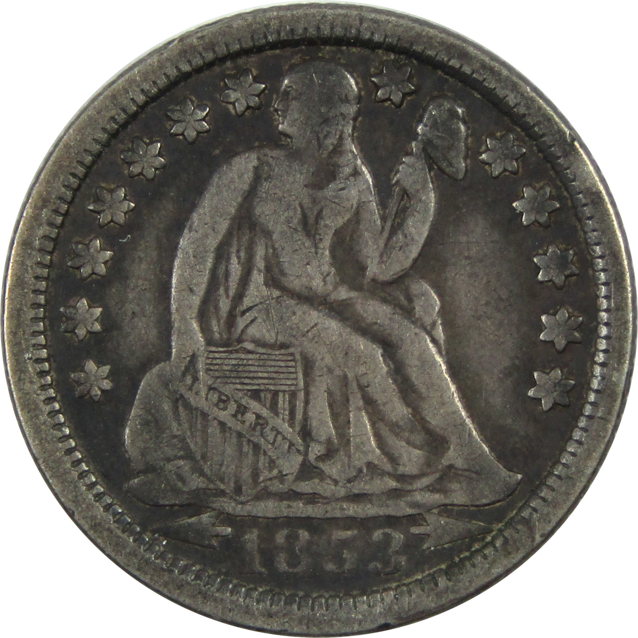1853 O Seated Liberty Dime F Fine Silver 10c Coin SKU:I13442