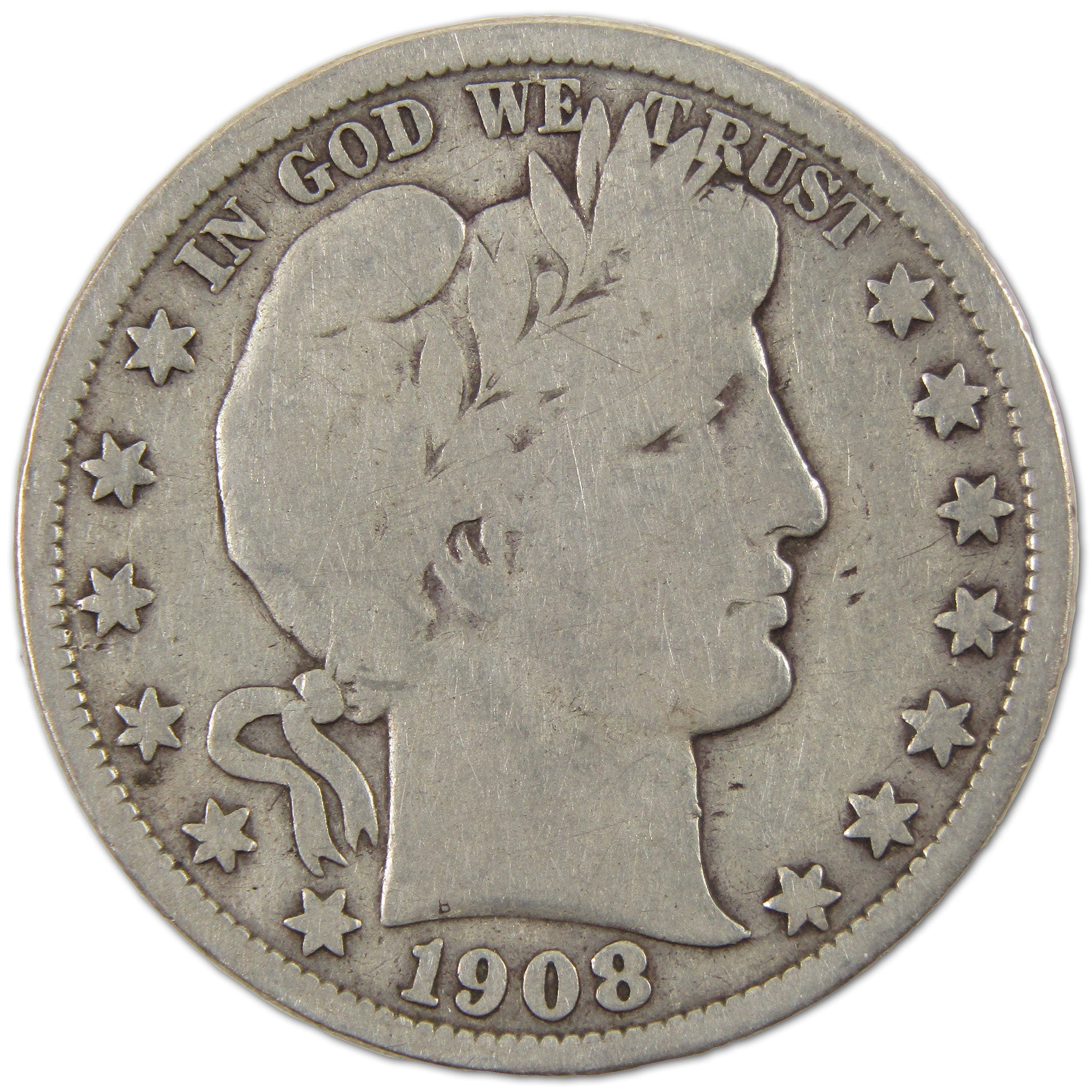 1908 S Barber Half Dollar VG Very Good Silver 50c Coin SKU:I10544