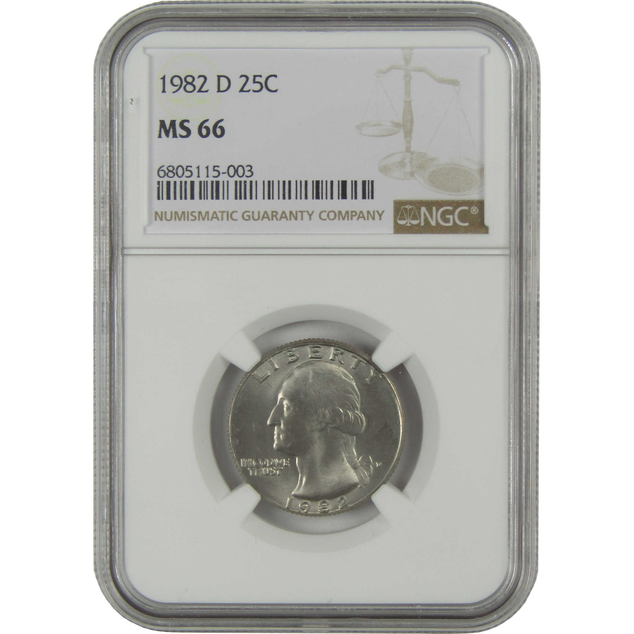 1982 D Washington Clad Quarter MS 66 NGC Uncirculated 25c Coin