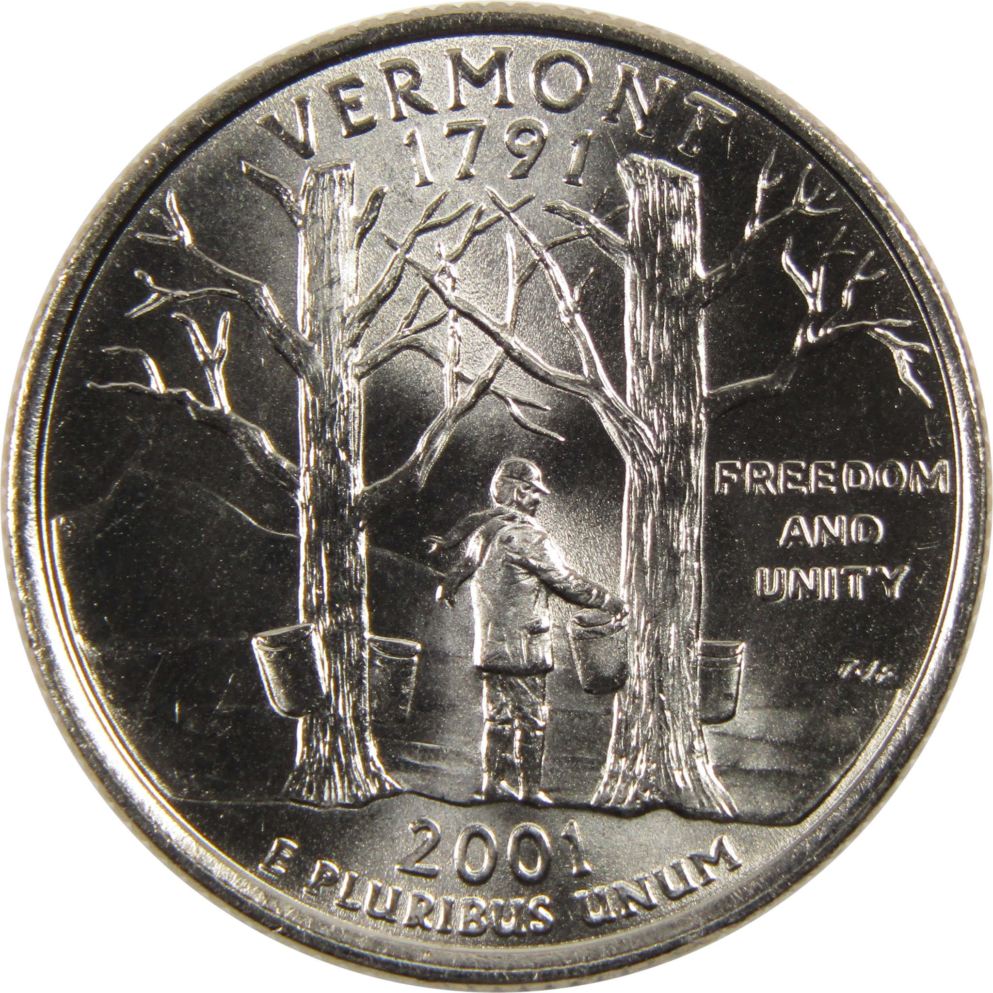 2001 D Vermont State Quarter BU Uncirculated Clad 25c Coin