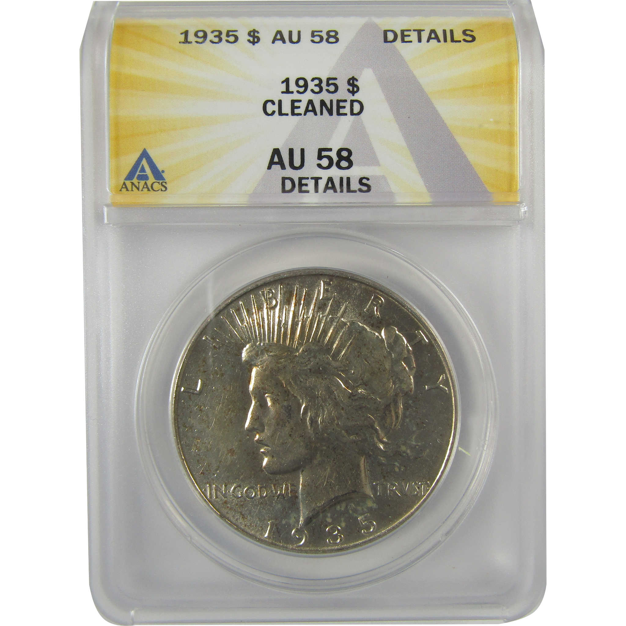1935 Peace Dollar AU 58 Details ANACS Silver $1 Coin SKU:I21617