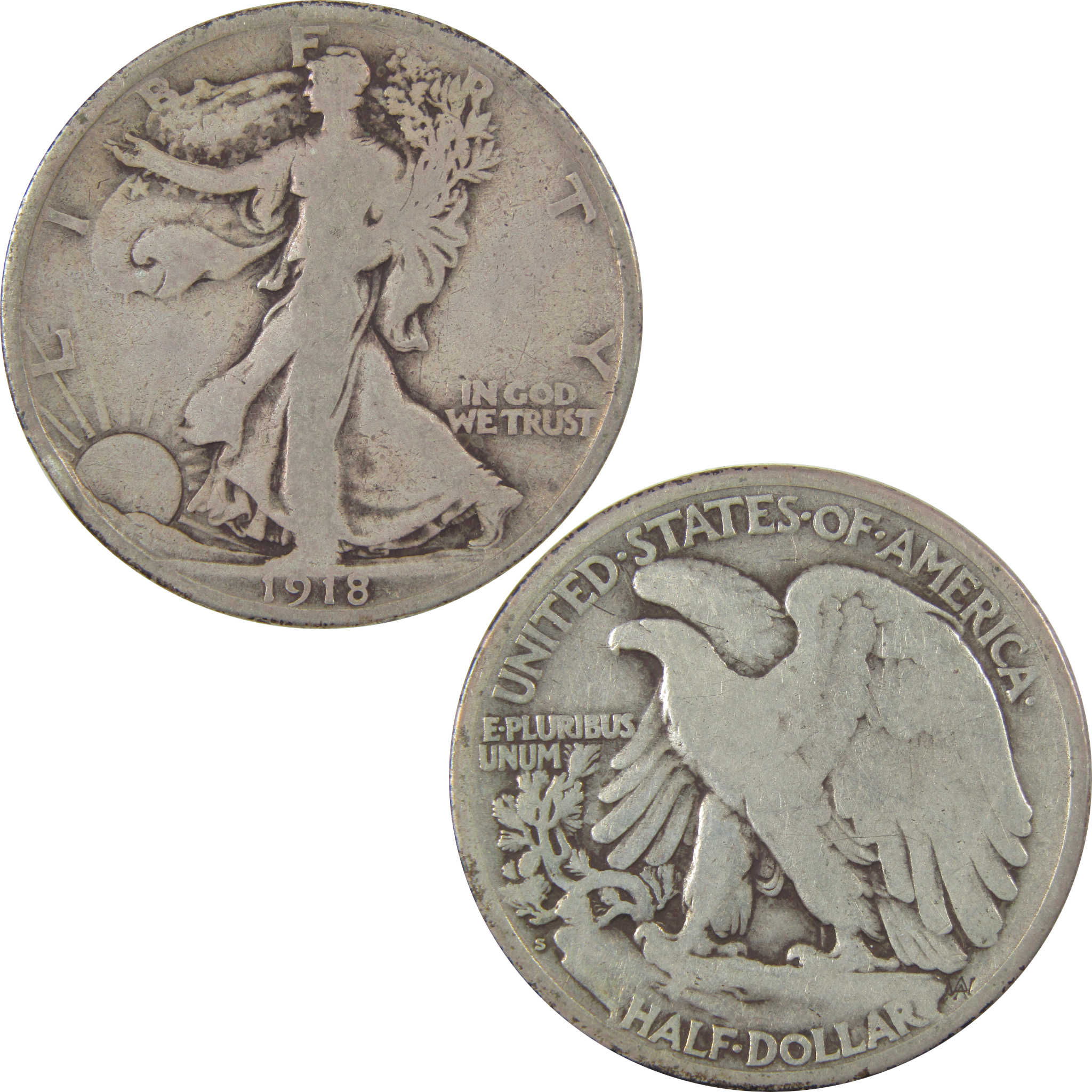 1918 S Liberty Walking Silver Half Dollar VG Very Good Coin SKU:I24156