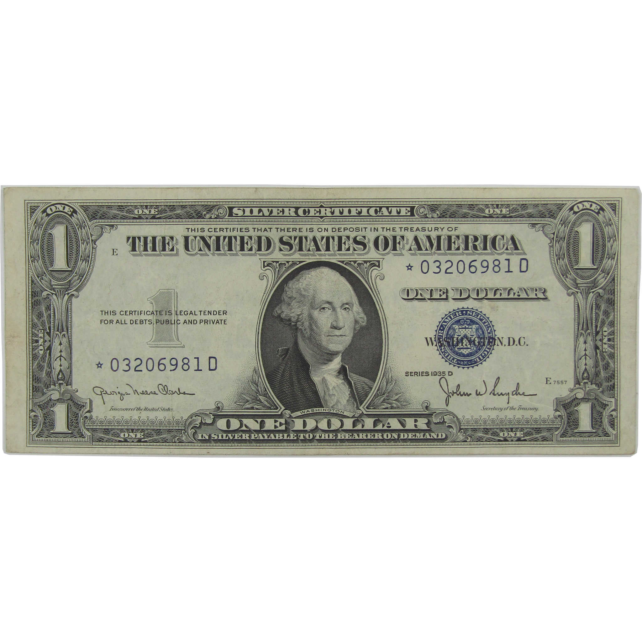 1935 D $1 Silver Certificate Fr 1613 Very Fine Narrow Design Star Note