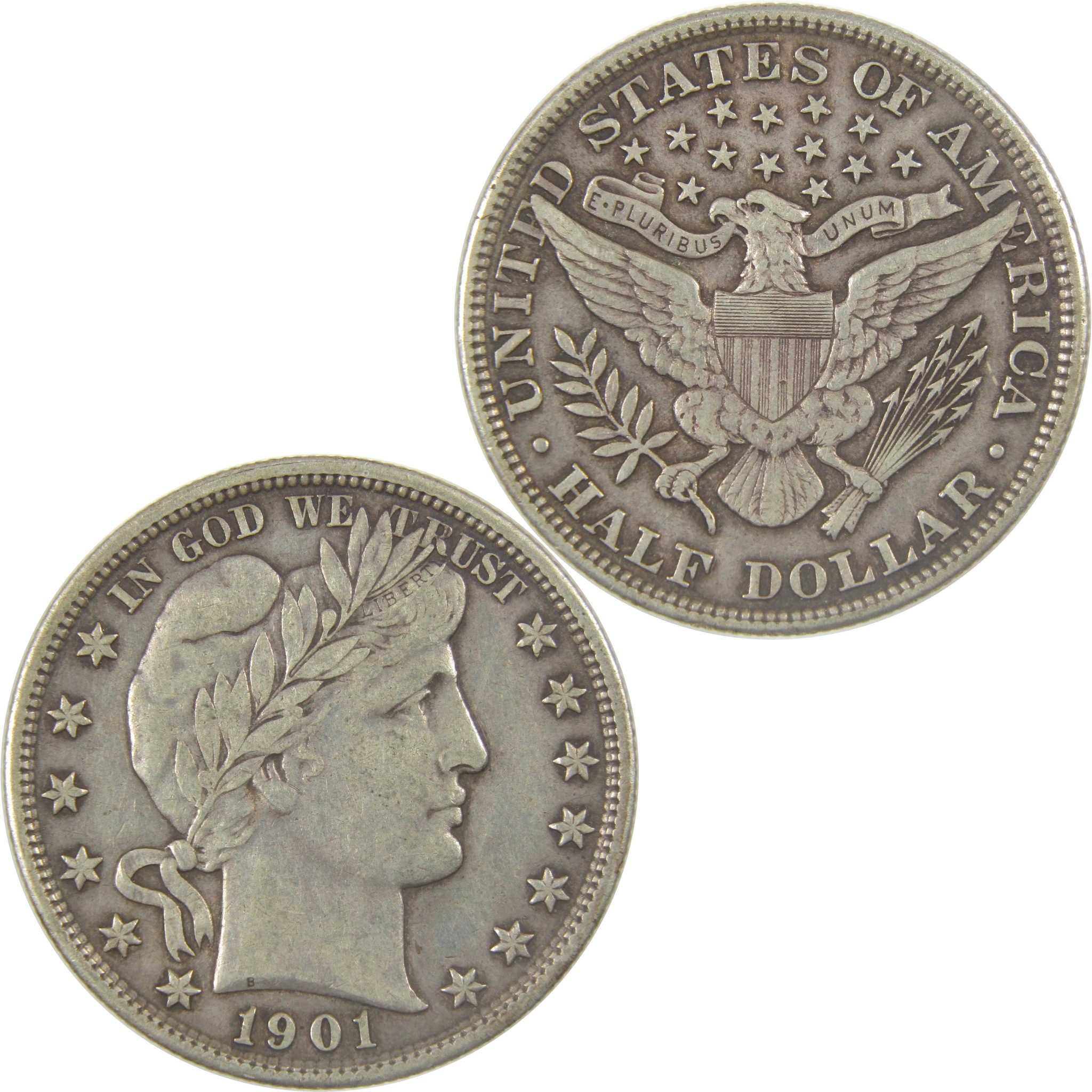 1901 Barber Silver Half Dollar XF EF Extremely Fine 50c Coin