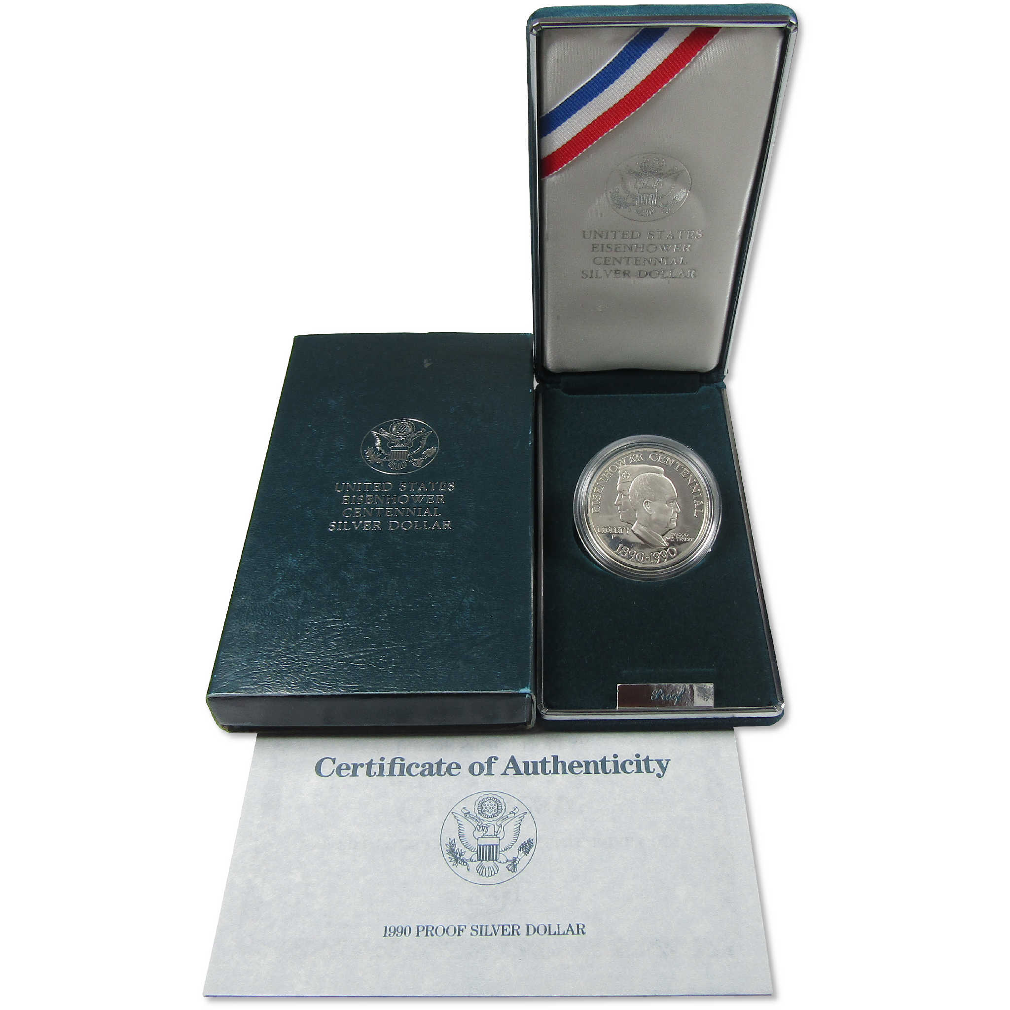 1990 P Eisenhower Centennial Commemorative Silver Dollar Proof OGP COA