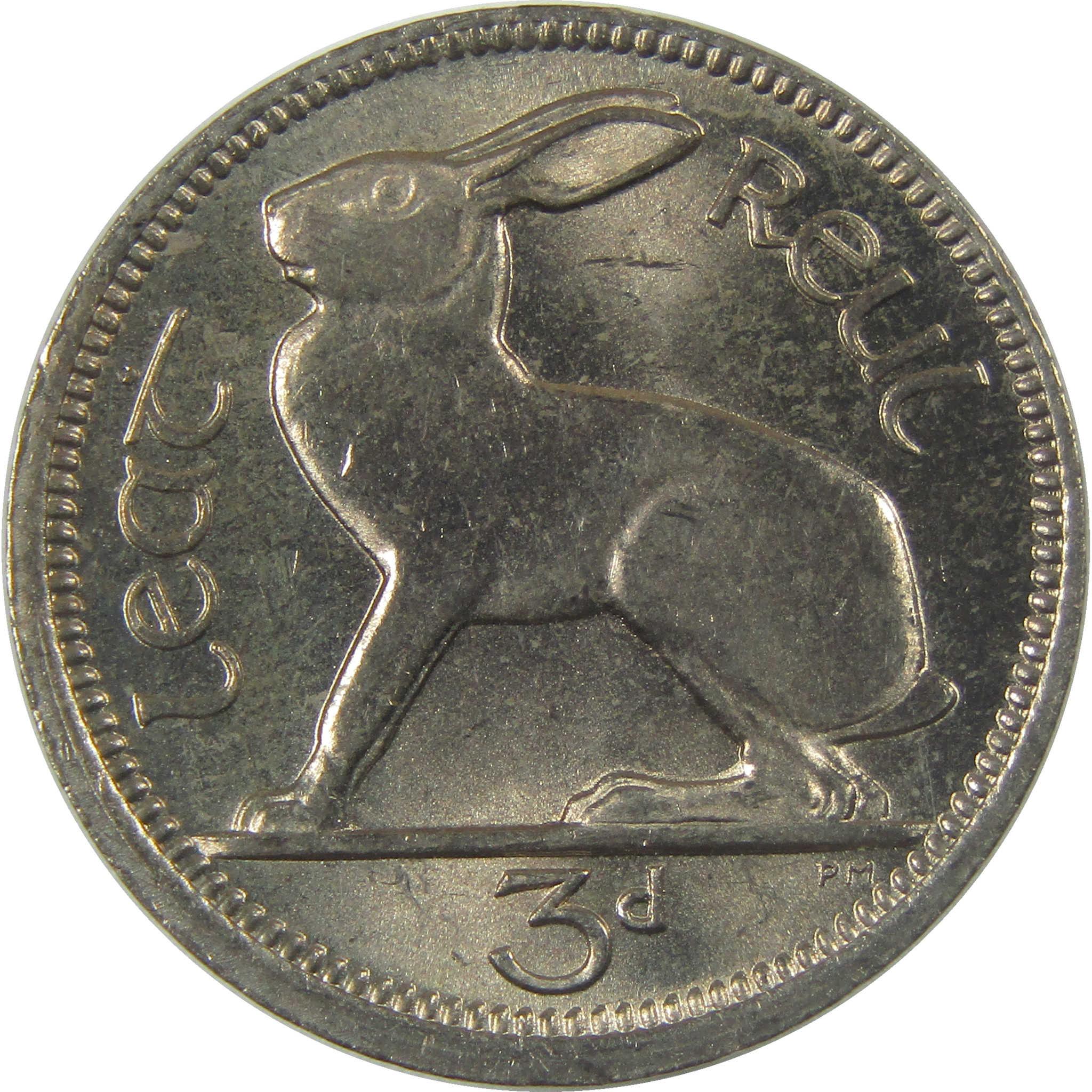 1968 Ireland 3 Pence Uncirculated Coin with Hare and Harp Design