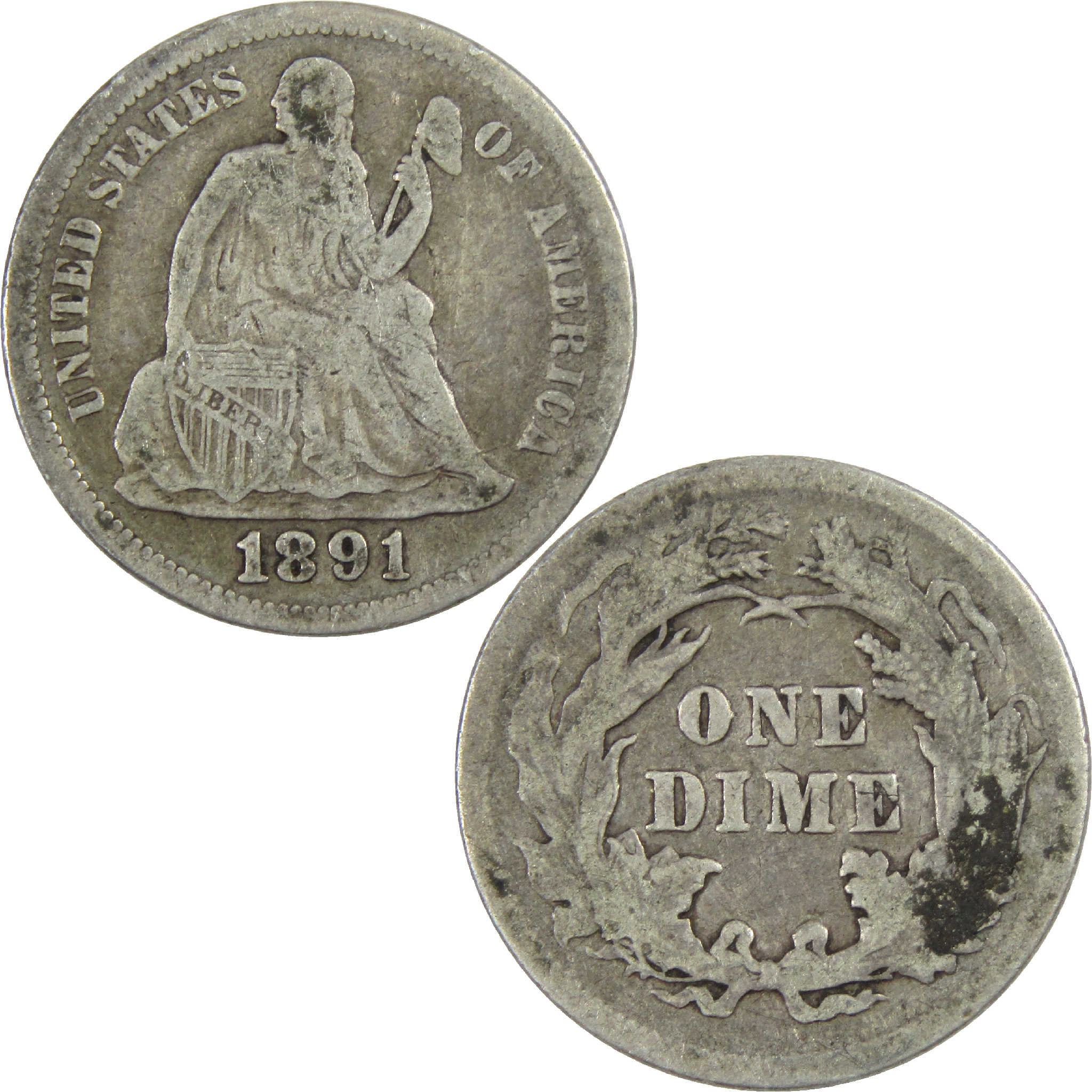 1891 Seated Liberty Dime VG Very Good Silver 10c Coin SKU:I12334