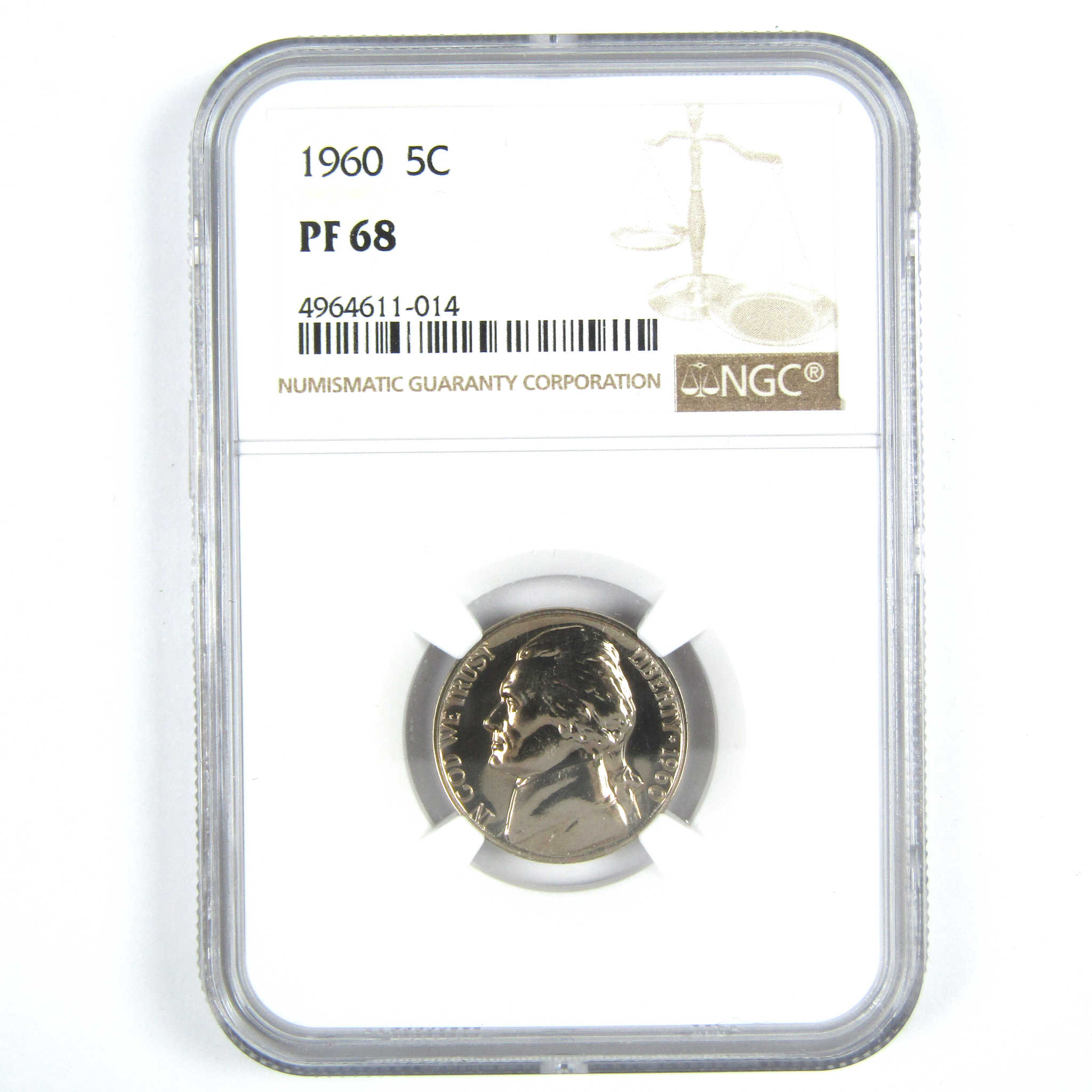 1960 Jefferson Nickel PF 68 NGC 5c Proof Coin SKU:CPC8573