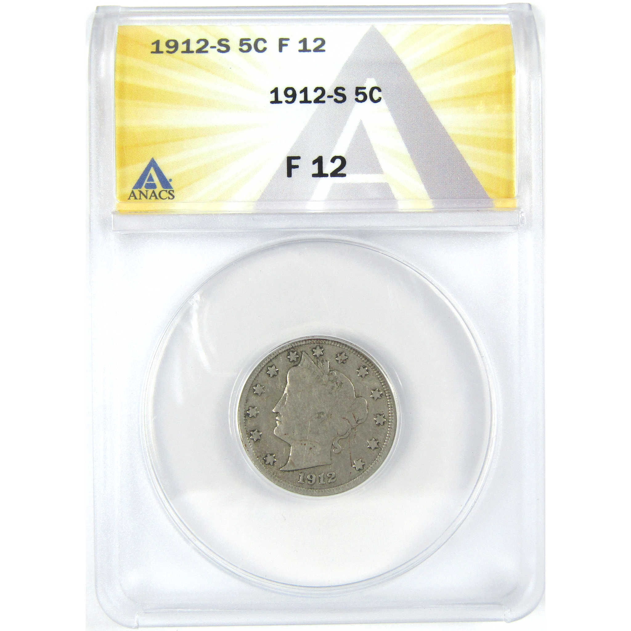 1912 S Liberty Head V Nickel F 12 ANACS 5c Coin SKU:I16273