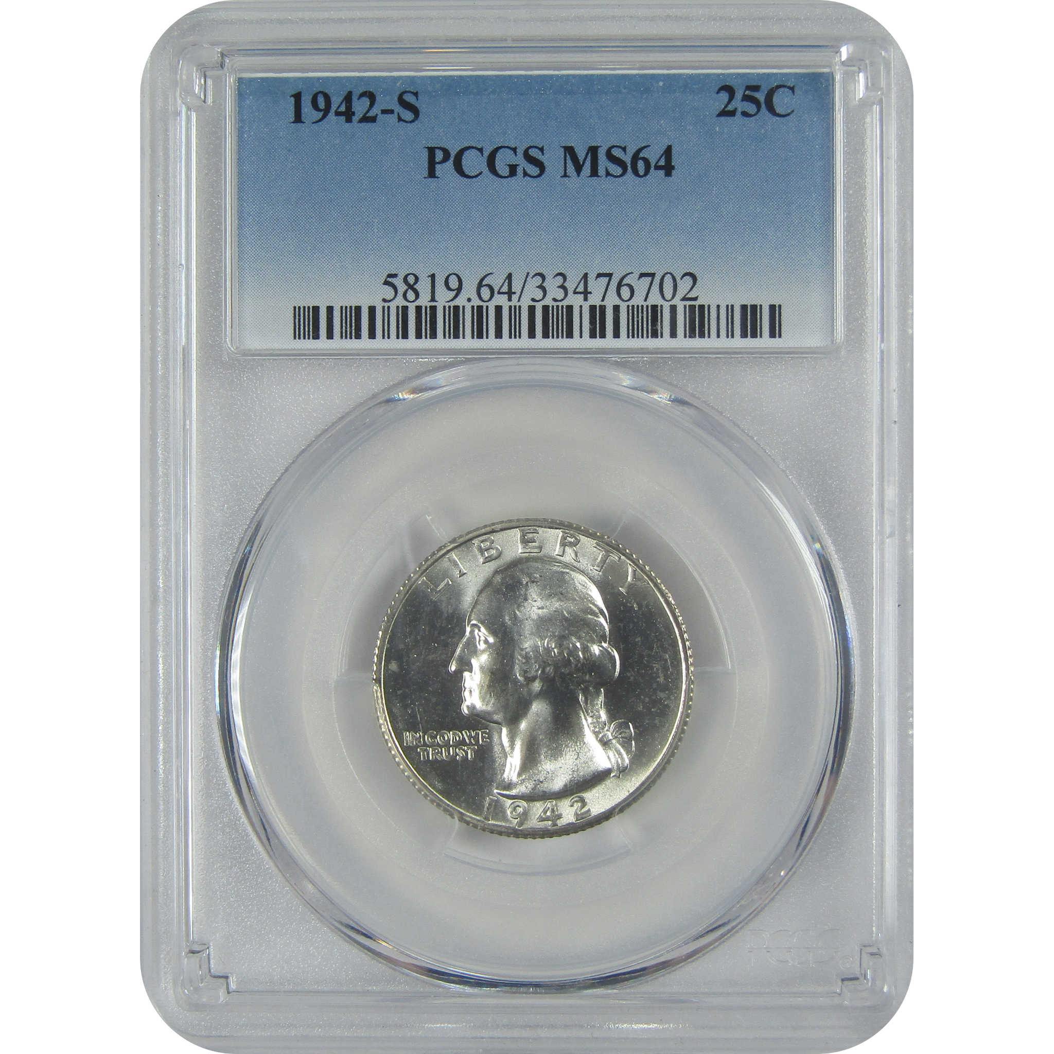 1942 S Washington Quarter MS 64 PCGS Silver 25c Uncirculated Coin