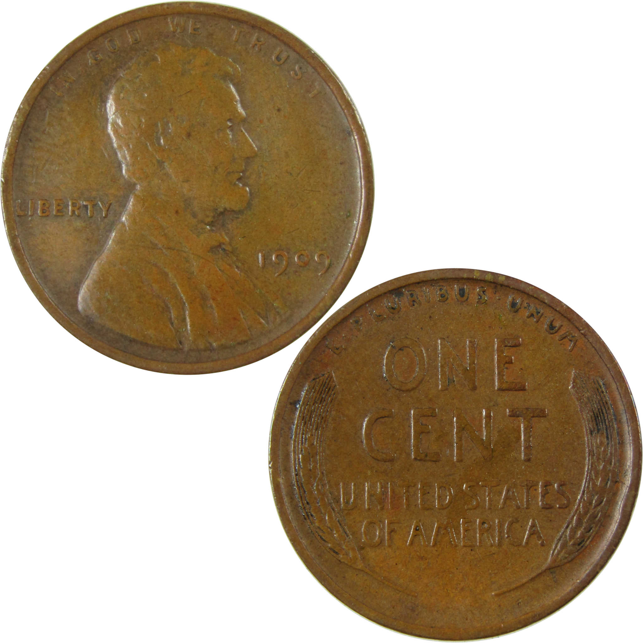 1909 Lincoln Wheat Cent F Fine Details Penny 1c Coin SKU:I26341