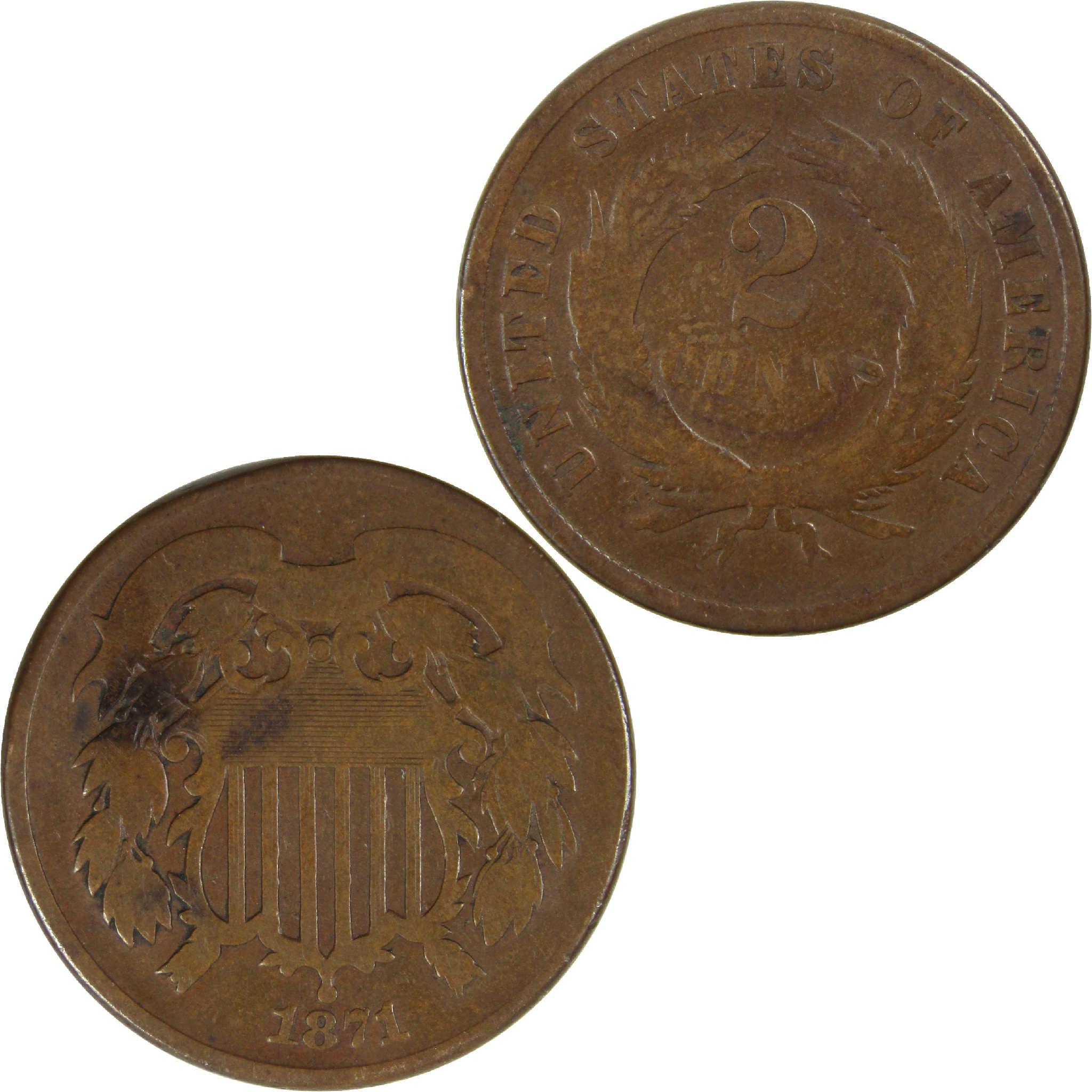 1871 Two Cent Piece AG About Good 2c Coin SKU:I12587