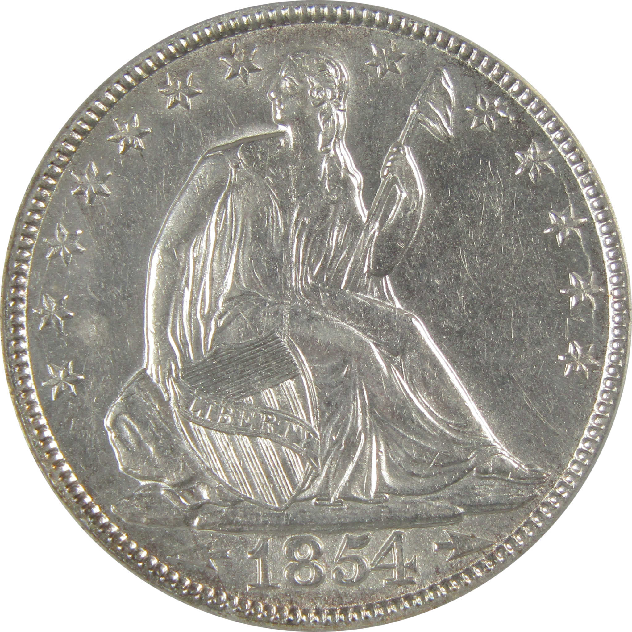 1854 Seated Liberty Half Dollar AU 55 ANACS Silver 50c Coin SKU:CP154
