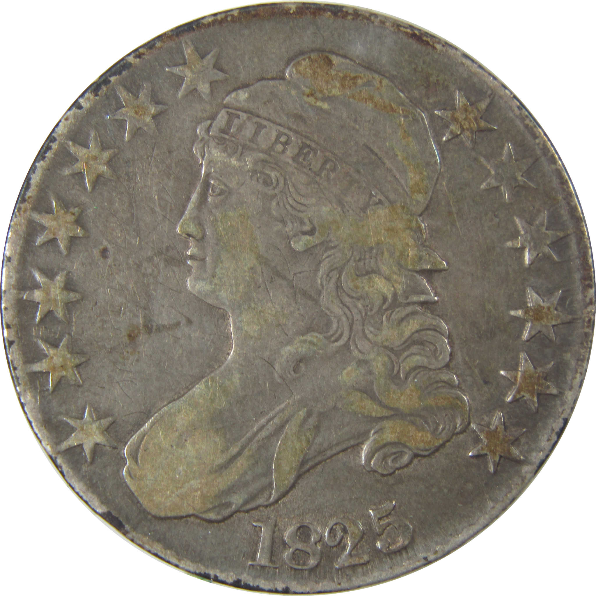 1825 Capped Bust Half Dollar F Fine Details Silver 50c Coin SKU:I22756