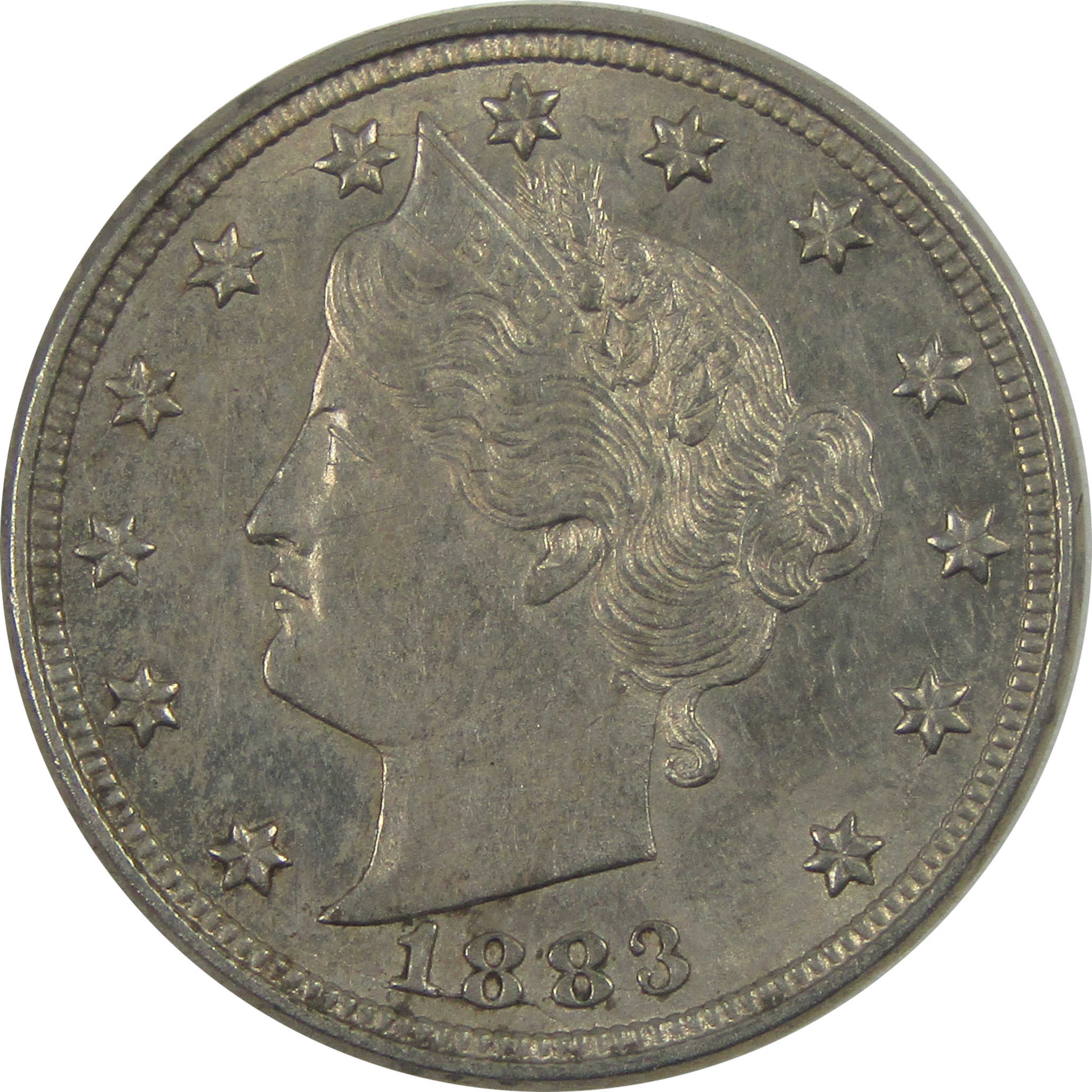 1883 No Cents Liberty Head V Nickel AU About Uncirculated SKU:I16569