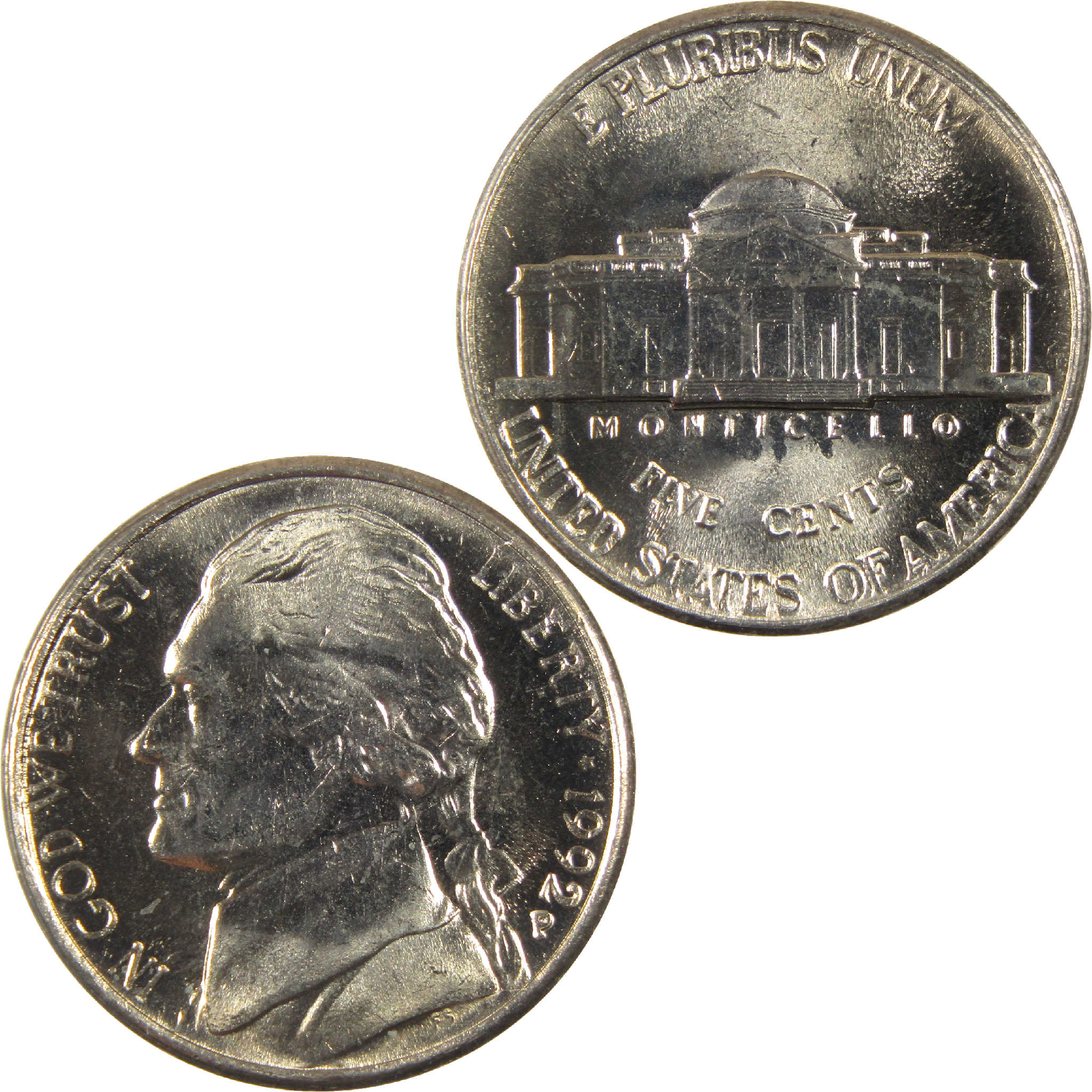 1992 P Jefferson Nickel Uncirculated 5c Coin