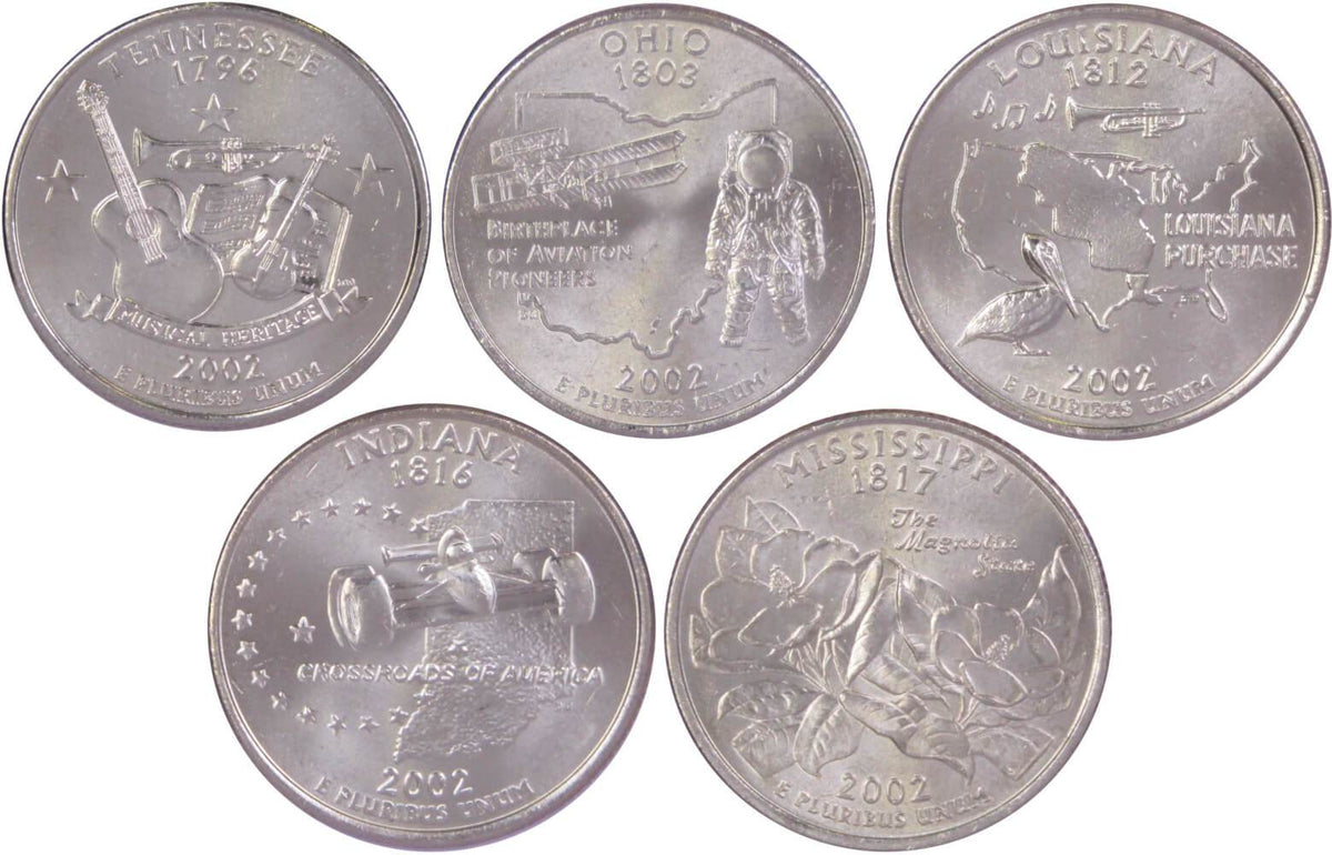 2002 P State Quarter 5 Coin Set Clad Uncirculated Mint State