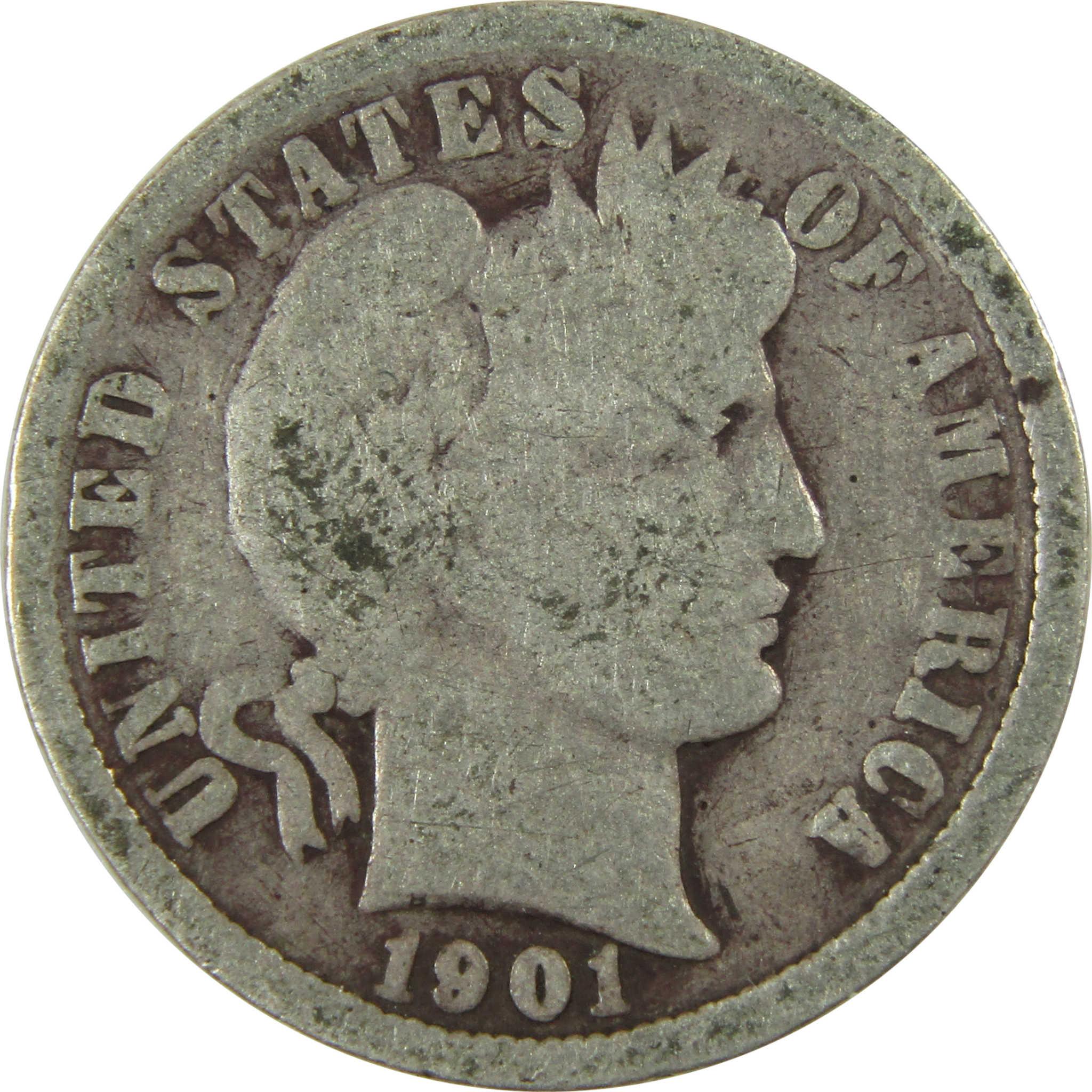 1901 O Barber Silver Dime AG About Good 10c Coin Collectible SKU:CP701