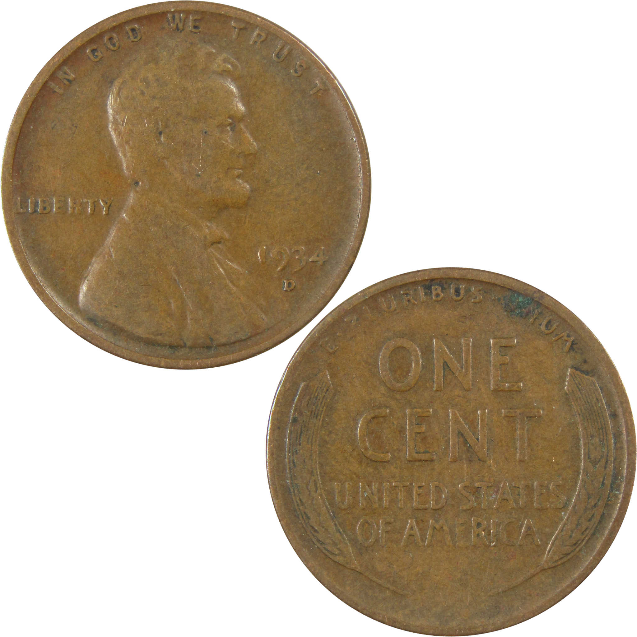 1934 D Lincoln Wheat Cent F Fine Penny 1c Coin Collectible SKU:I26790