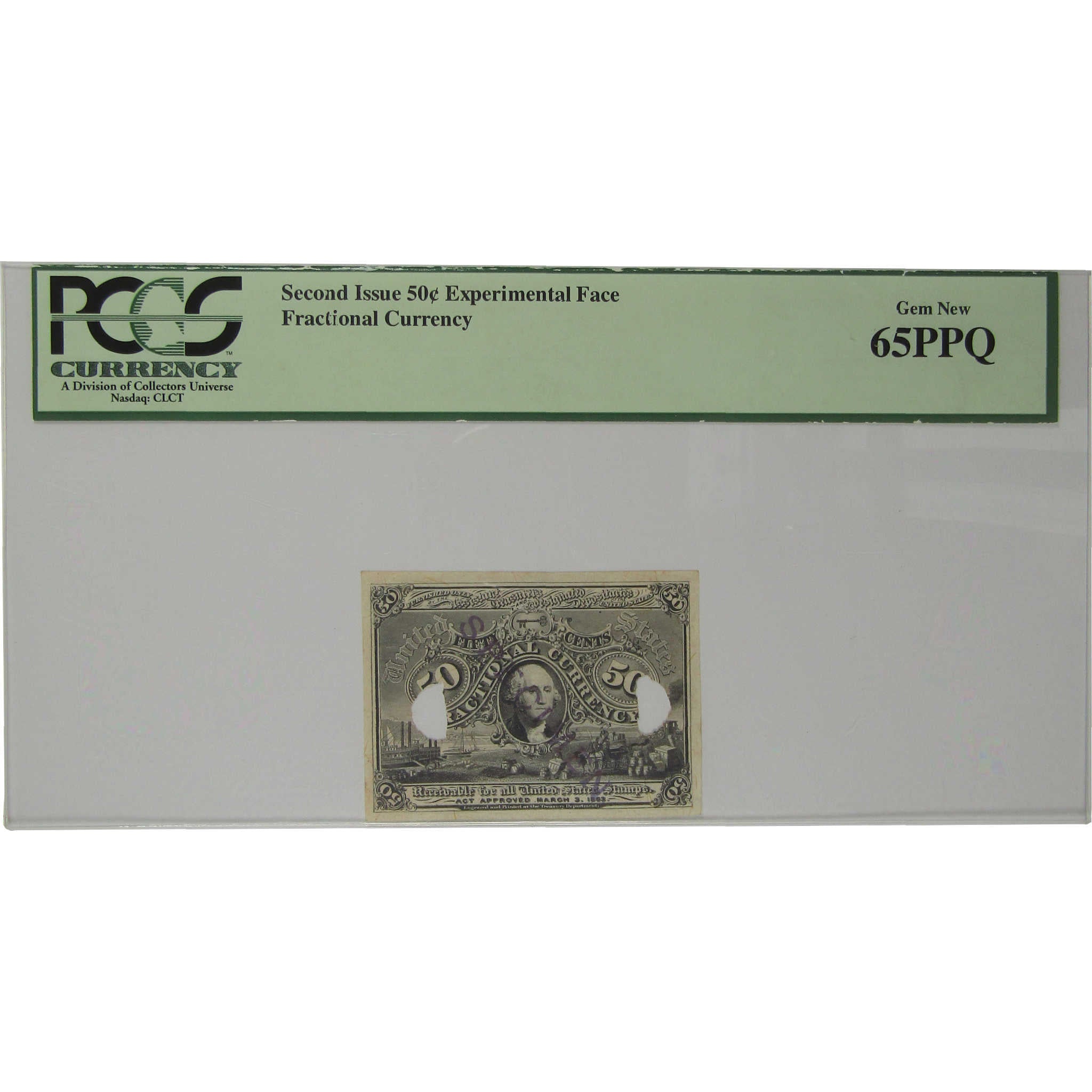 50c Fractional Note Second Issue Experimental Face Gem Unc 65 PPQ PCGS