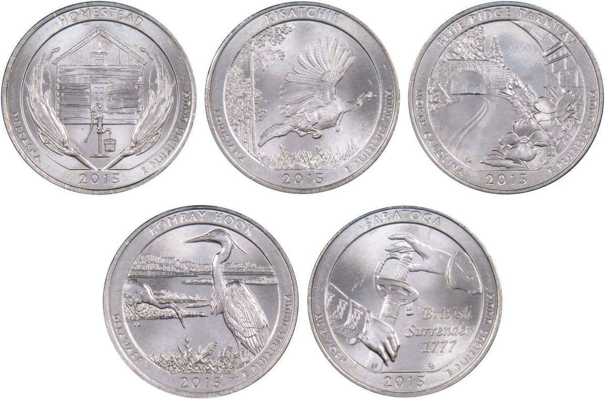 2015 P Quarter 5 Coin Set Clad Uncirculated Mint State 25c Collectible