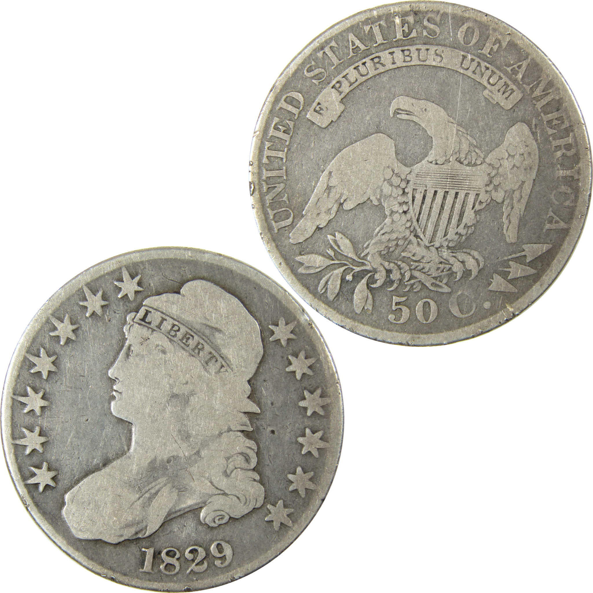 1829 Small Letters Capped Bust Silver 50c VG Very Good SKU:CP1497