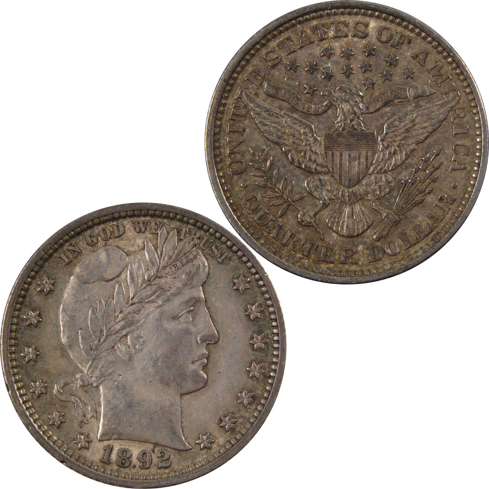 1892 Barber Quarter AU About Uncirculated 90% Silver Coin SKU:I9385