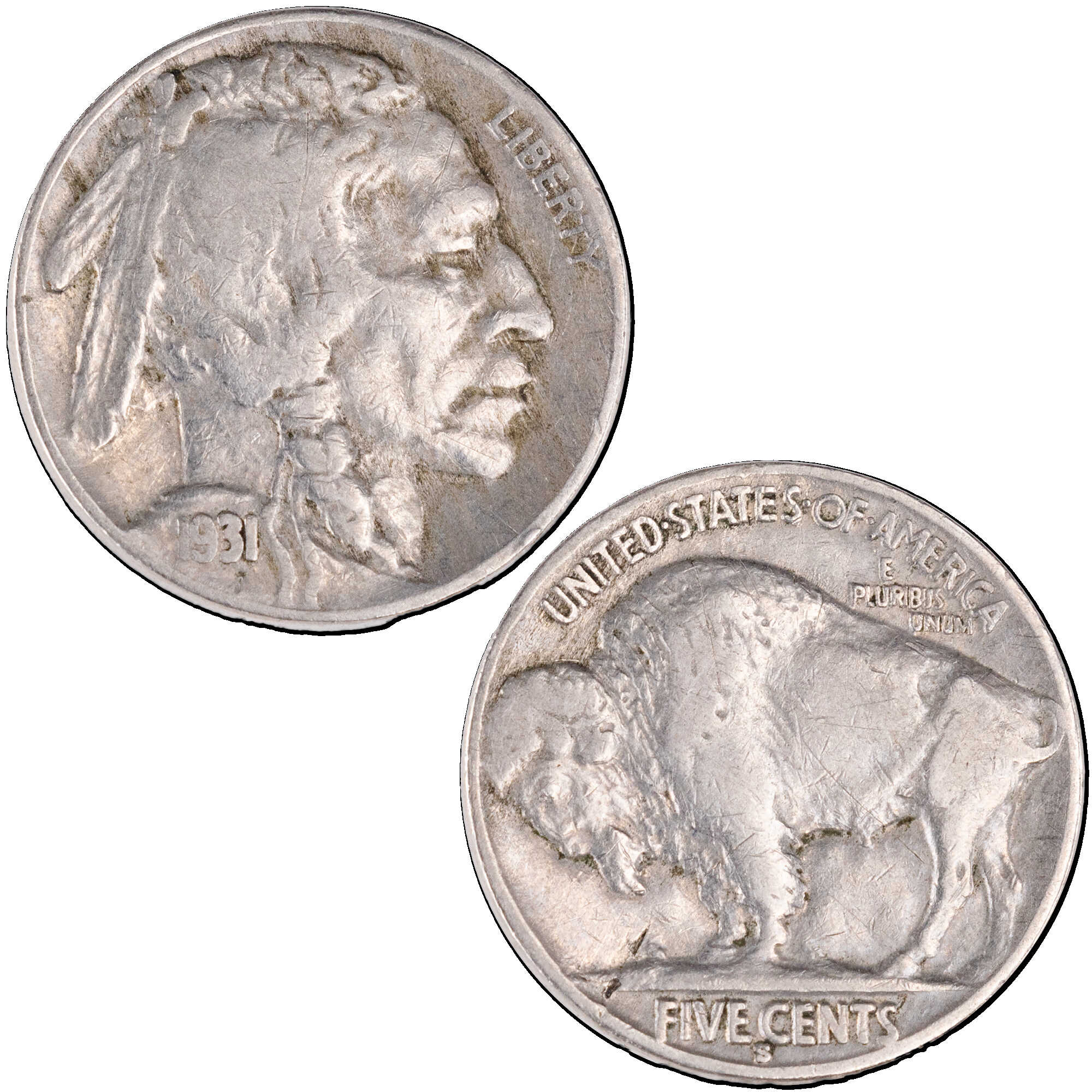 1931 S Indian Head Buffalo Nickel F Fine 5c Coin SKU:I12638