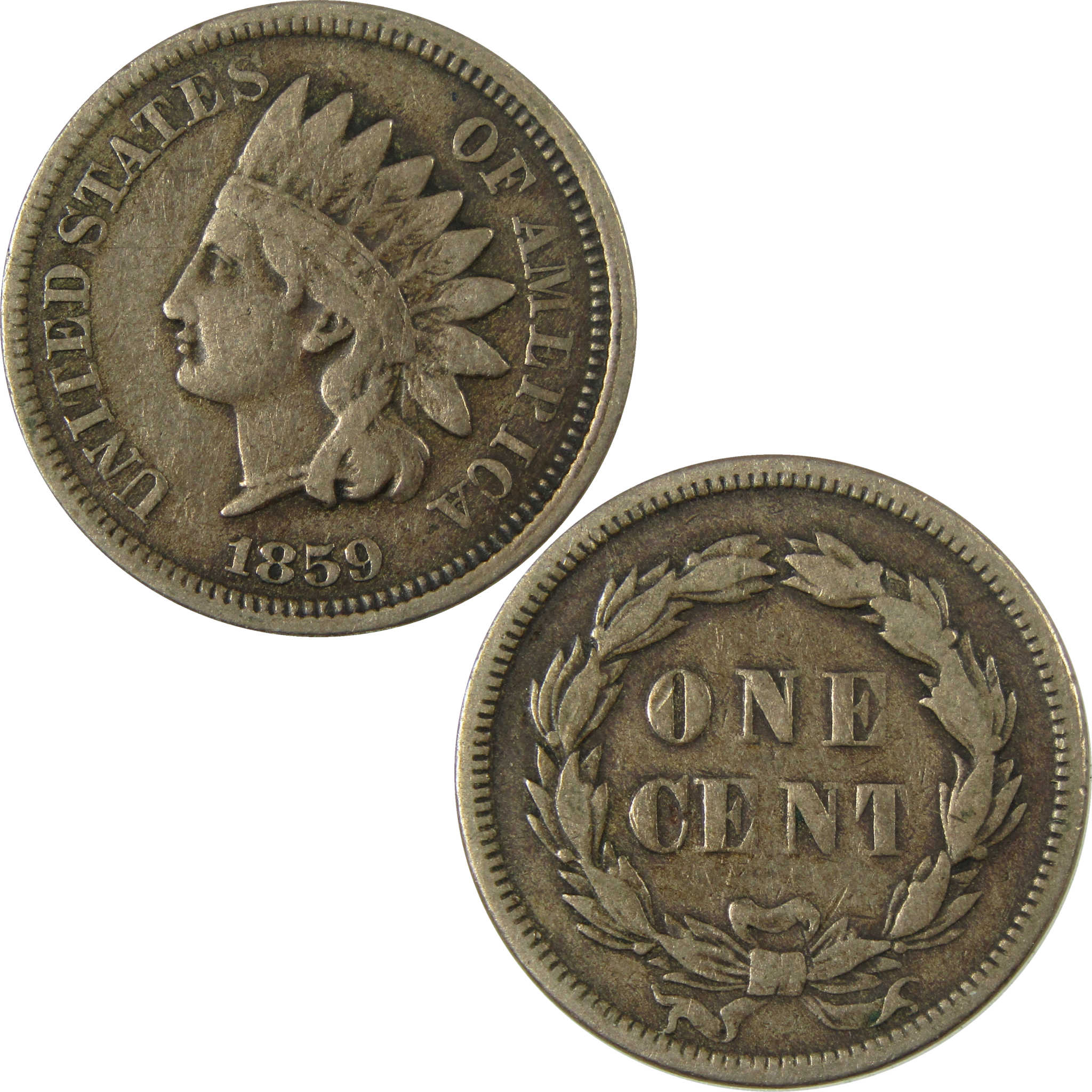 1859 Indian Head Cent F Fine Details Penny 1c Coin SKU:I26967