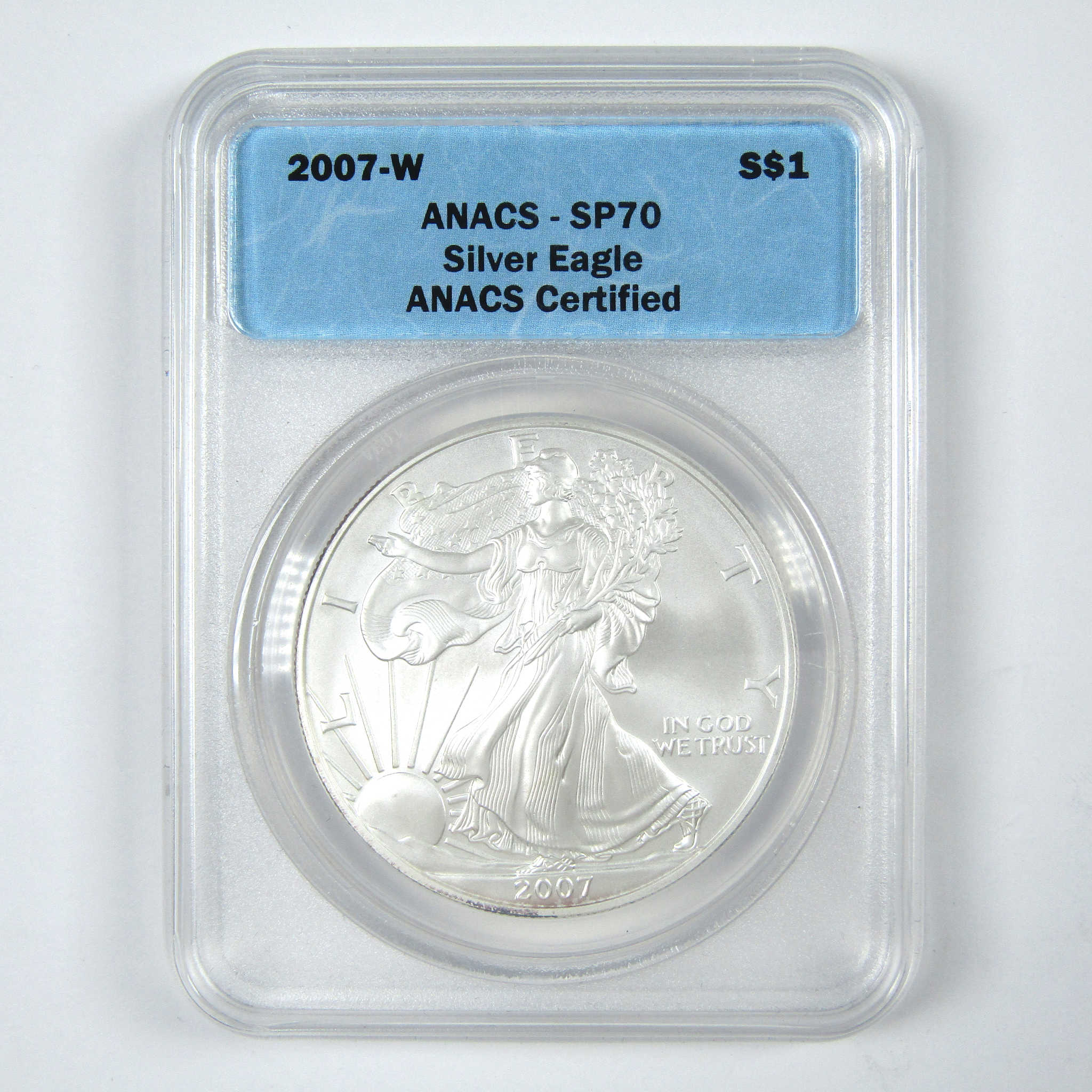 2007 W American Silver Eagle SP 70 ANACS $1 Burnished SKU:CPC8020