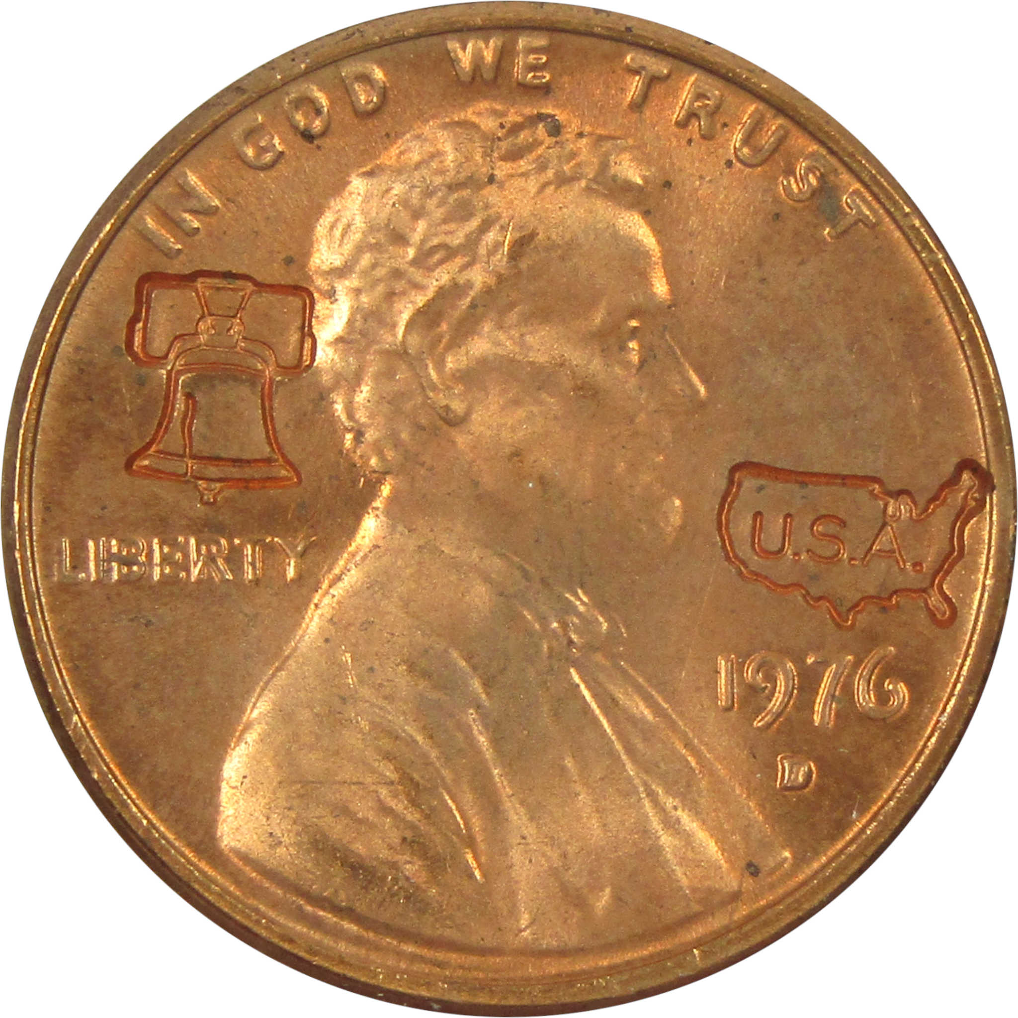 1976 D Bicentennial Lincoln Cent USA Liberty Bell Punch SKU:CPC6802