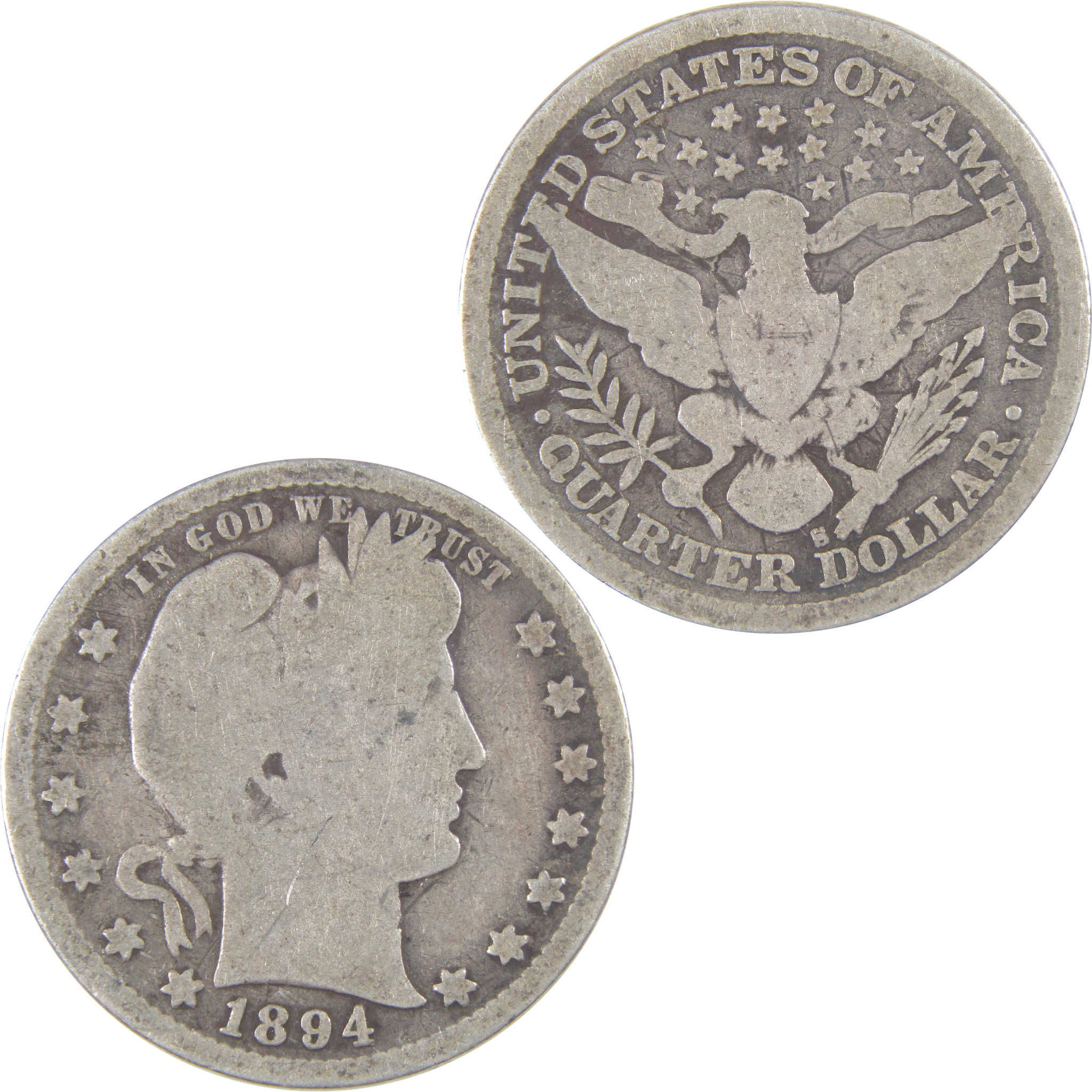 1894 S Barber Quarter G Good Silver 25c Coin SKU:I16799