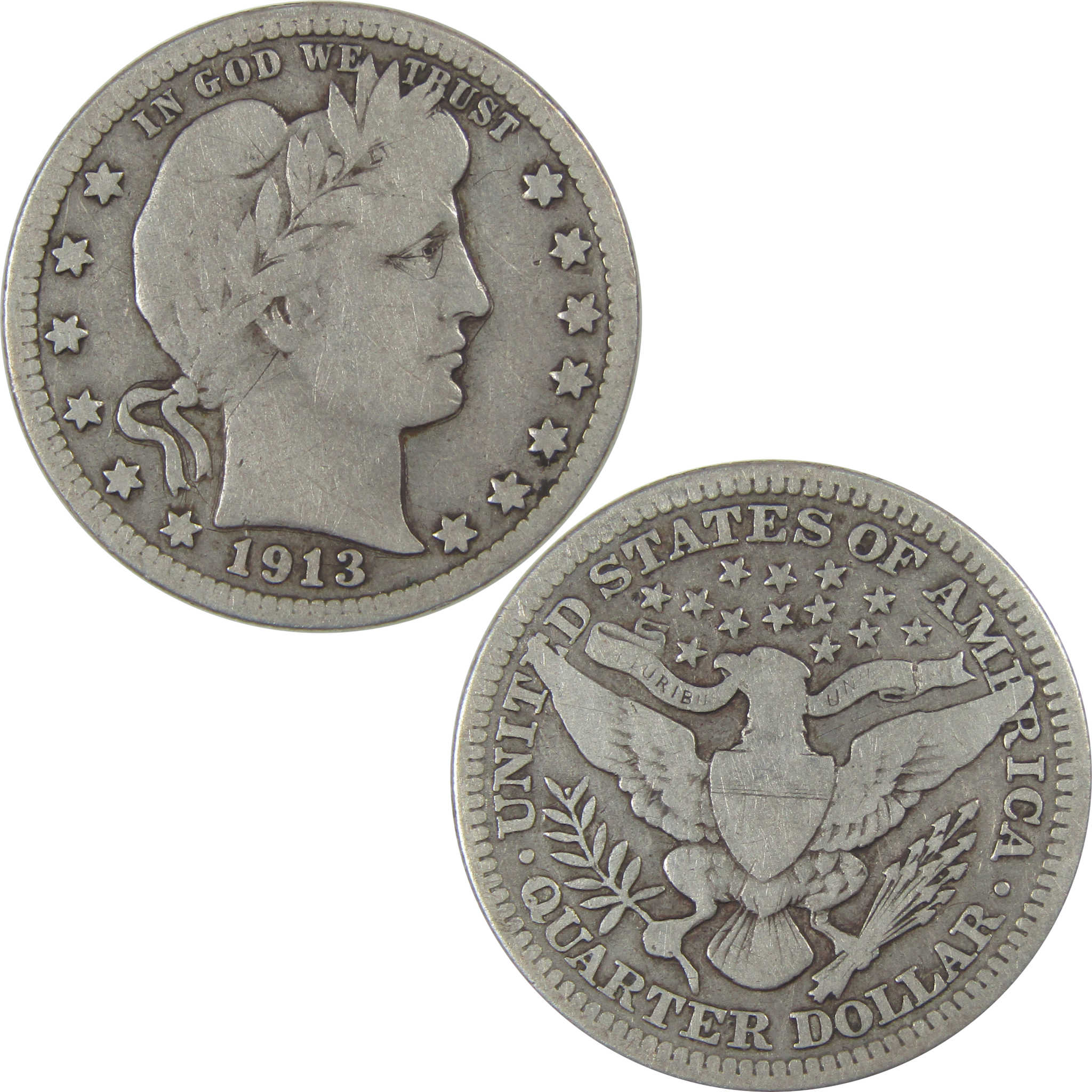 1913 Barber Quarter VG Very Good Silver 25c Coin SKU:I23172