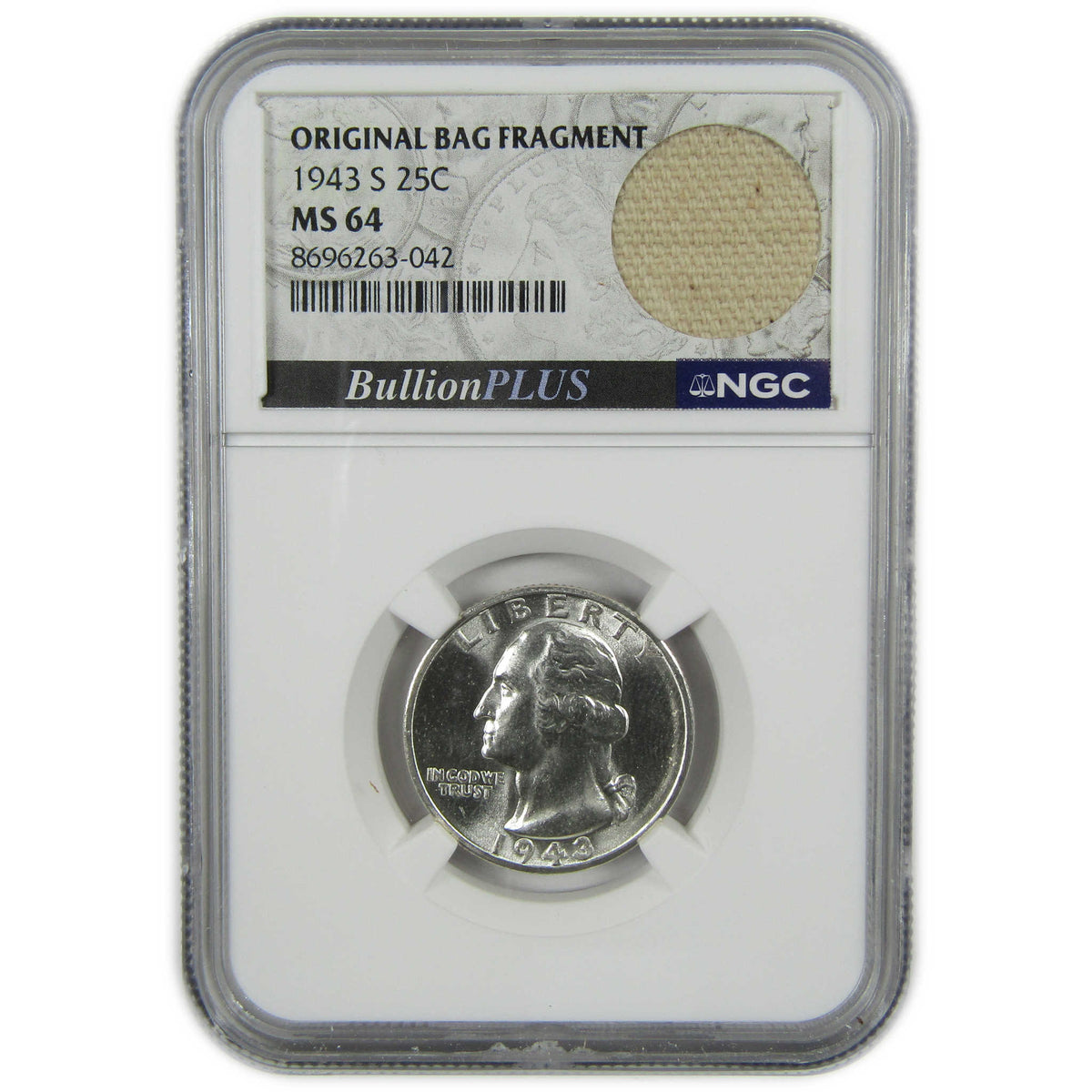 1943 S Washington Silver 25c MS 64 NGC Bag Fragment SKU:I28703