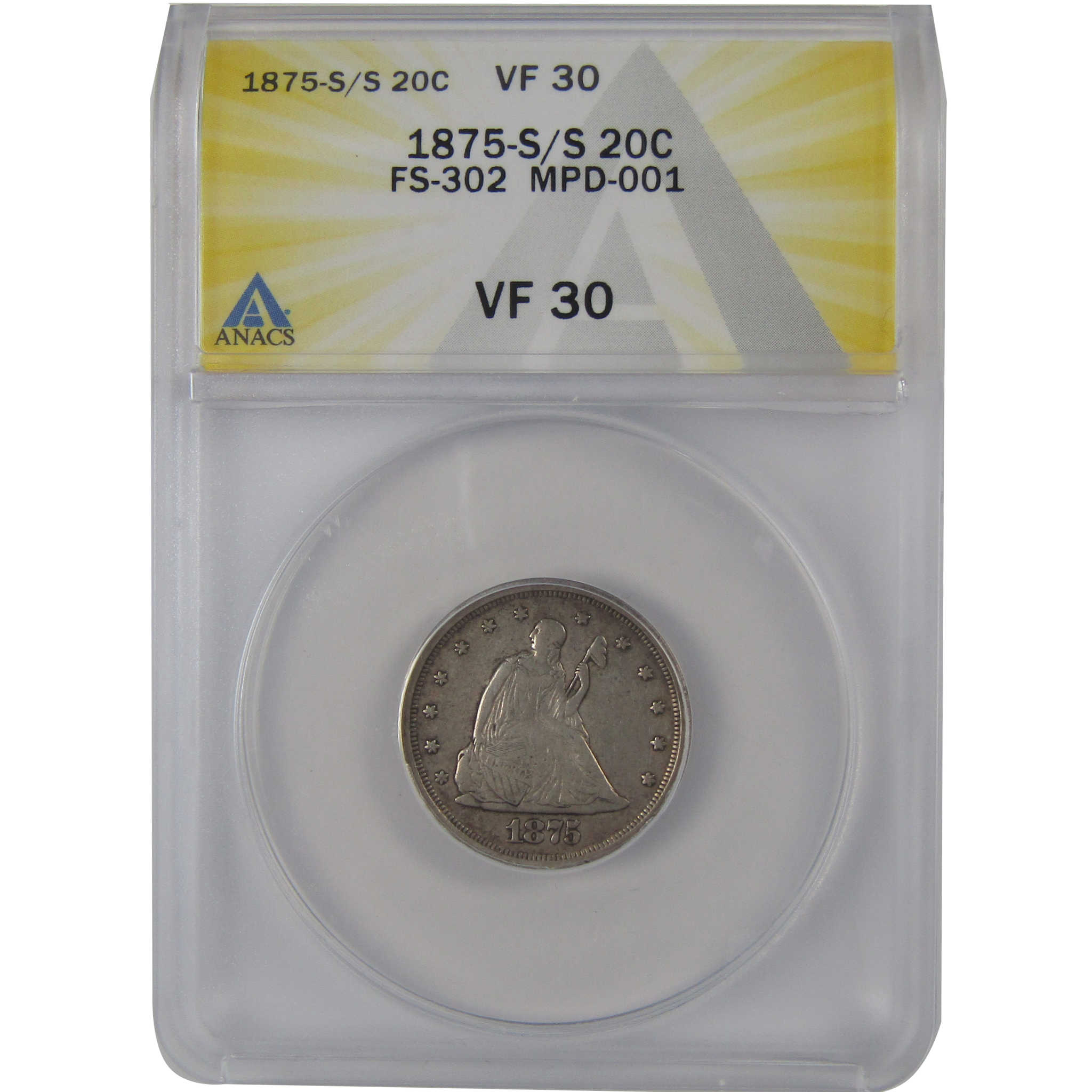 1875 S/S FS-302 Seated Liberty 20C VF 30 ANACS Silver SKU:CP140