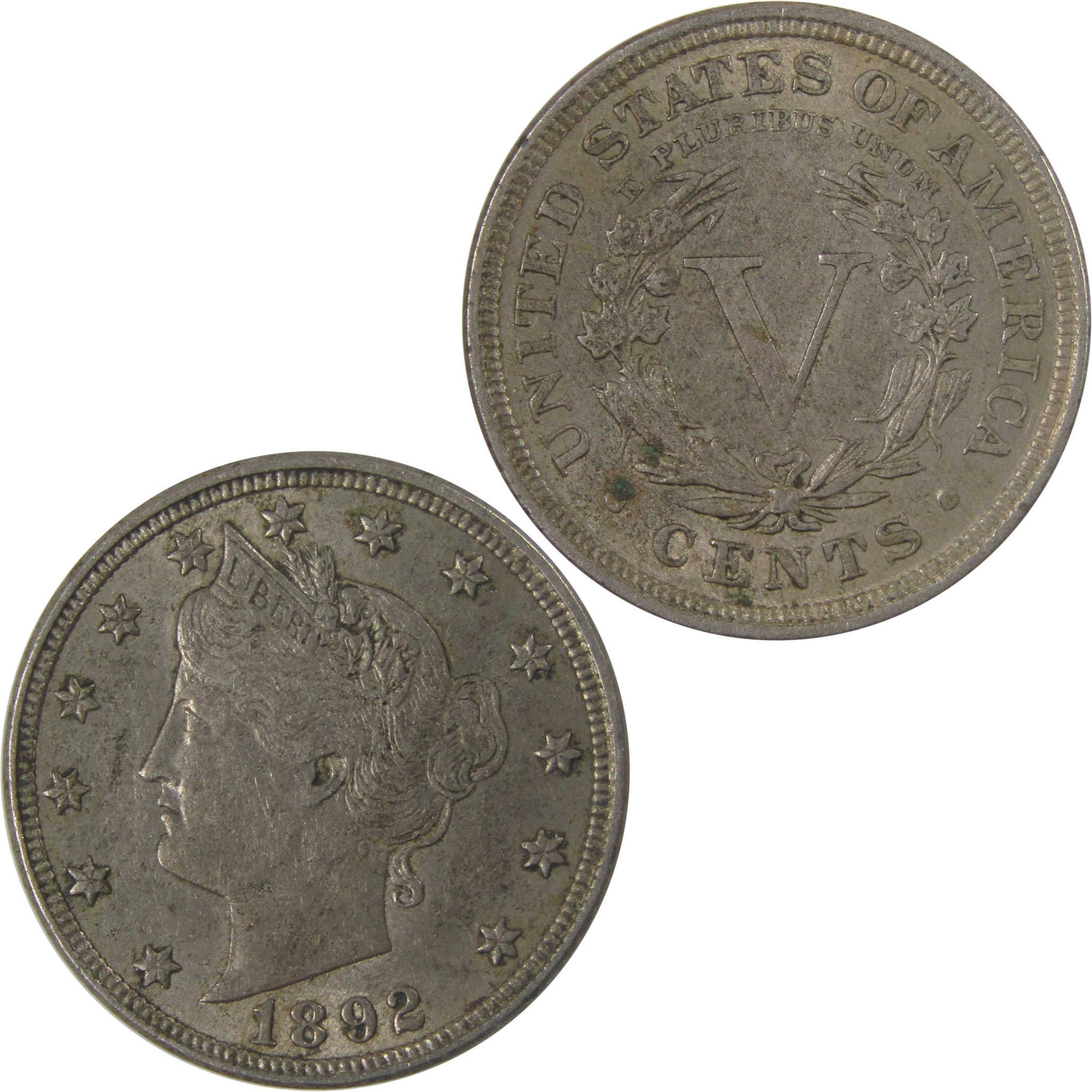 1892 Liberty Head V Nickel AU About Uncirculated 5c Coin SKU:I25330
