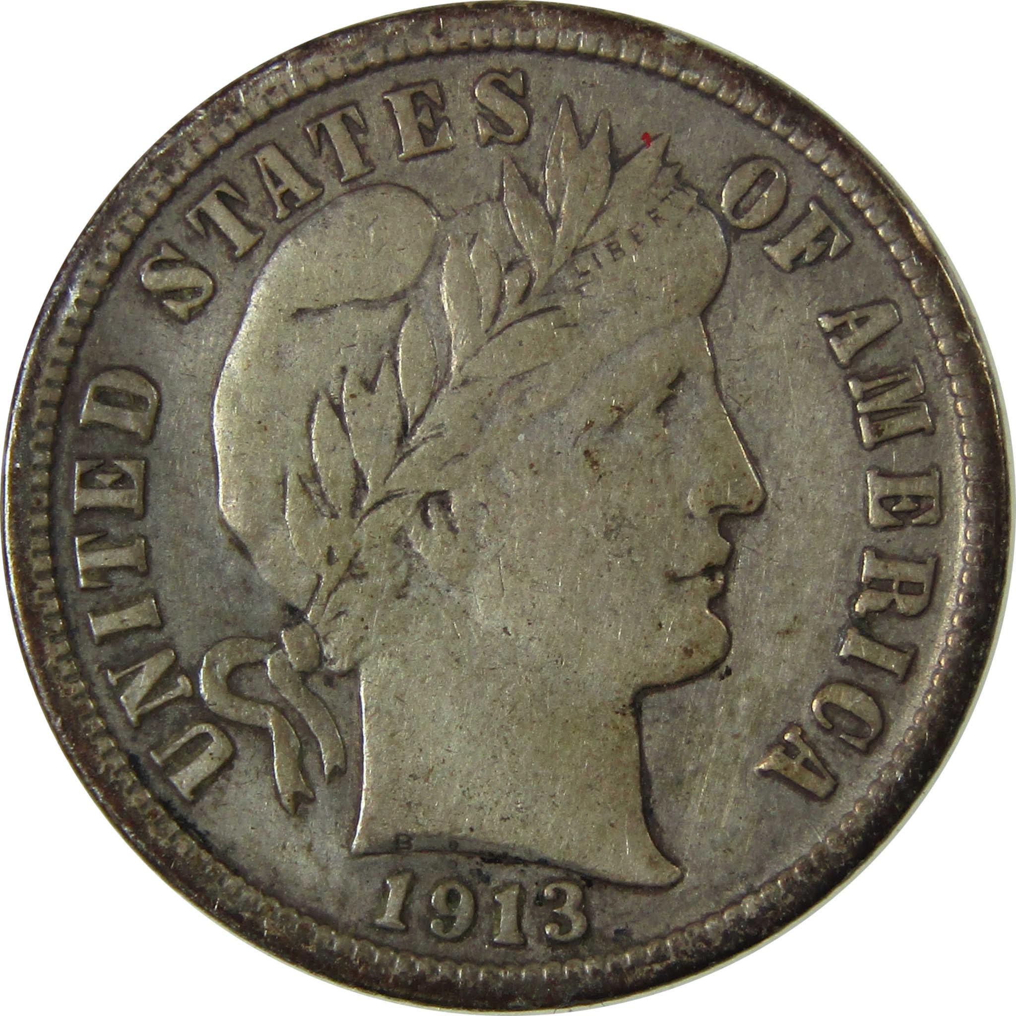 1913 Barber Silver Dime F Fine Details 10c Coin Collectible SKU:CP970