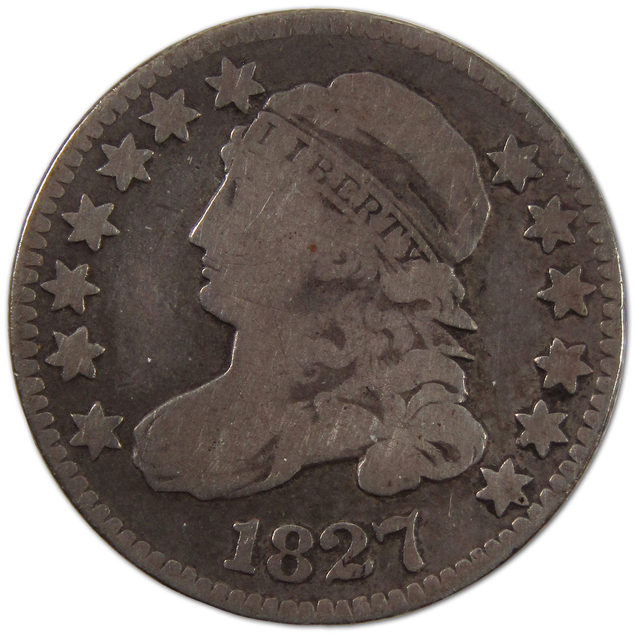 1827 Pointed Top Capped Bust Dime VG Very Good Silver 10c SKU:I10553