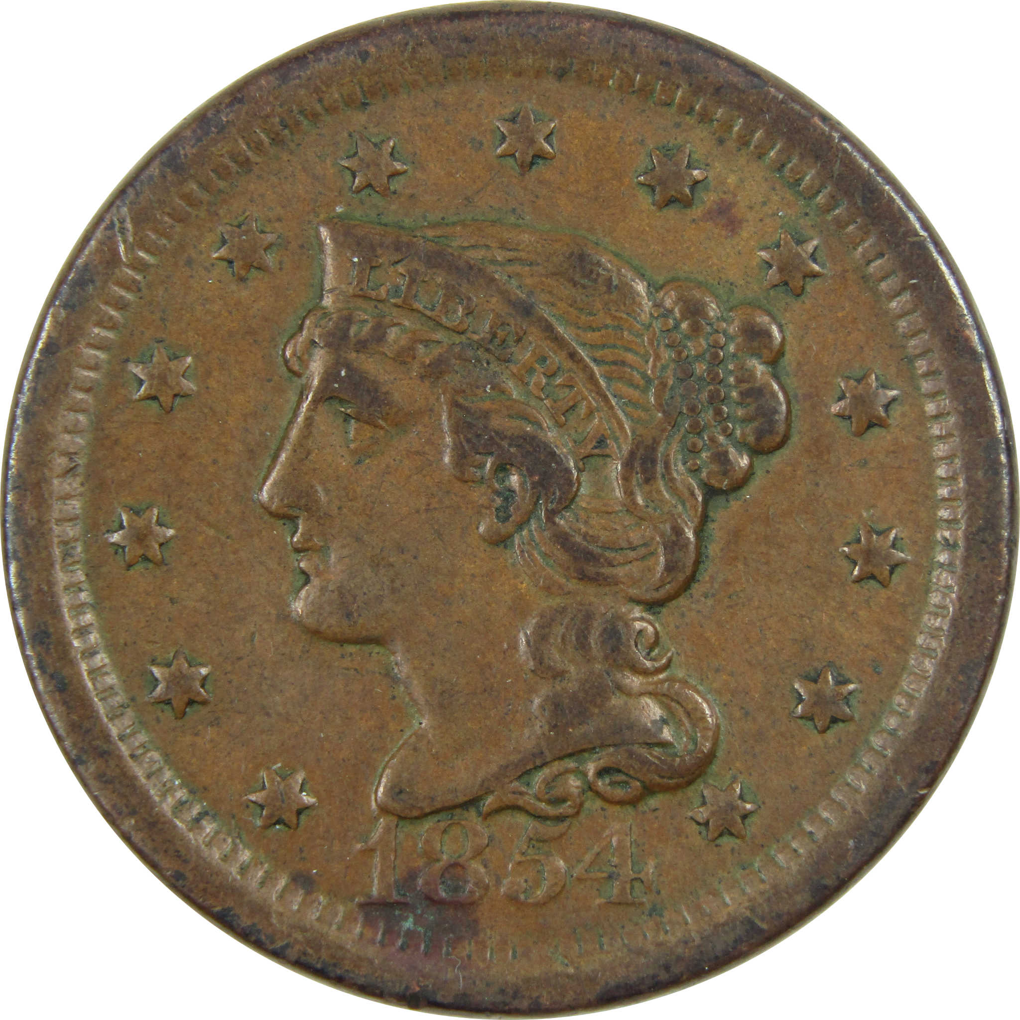 1854 Braided Hair Large Cent XF EF Extremely Fine Copper 1c SKU:I14777