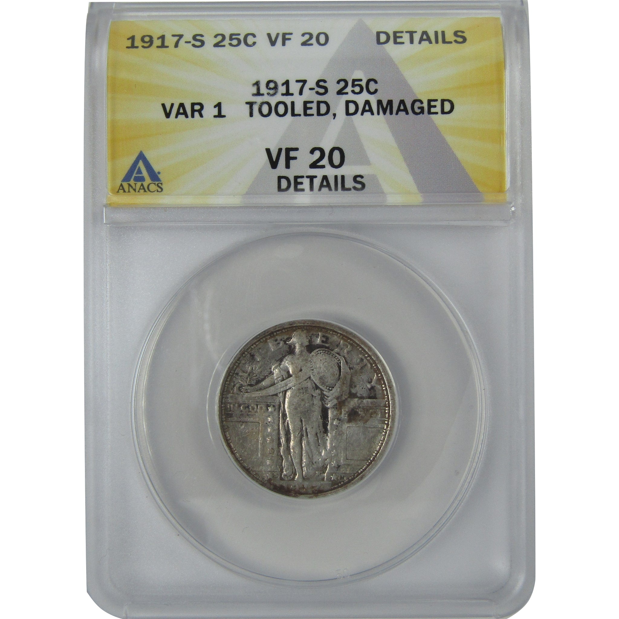 1917 S Type 1 Standing Liberty Quarter VF 20 Details ANACS SKU:I16137