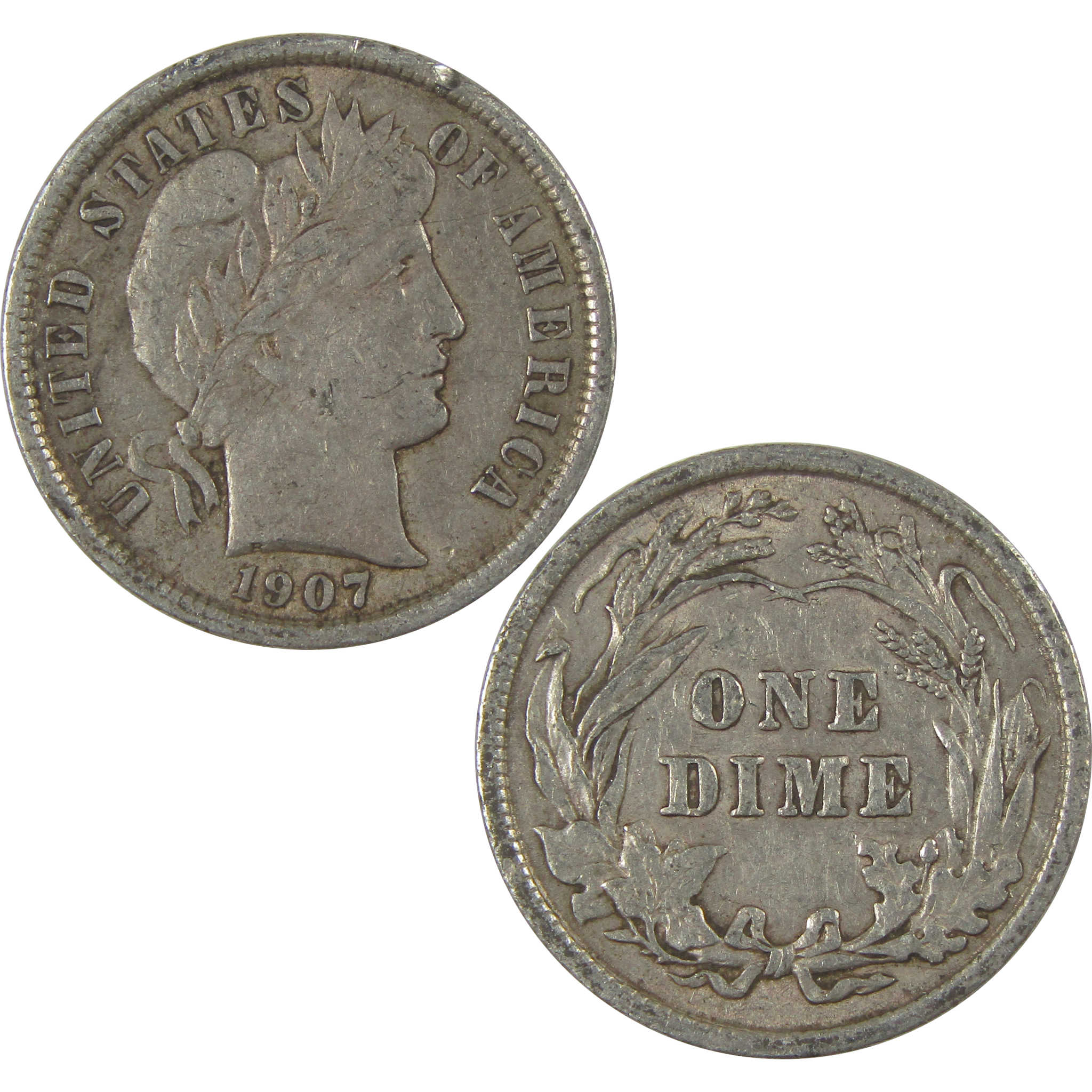 1907 Barber Dime XF EF Extremely Fine Silver 10c Coin SKU:I21109