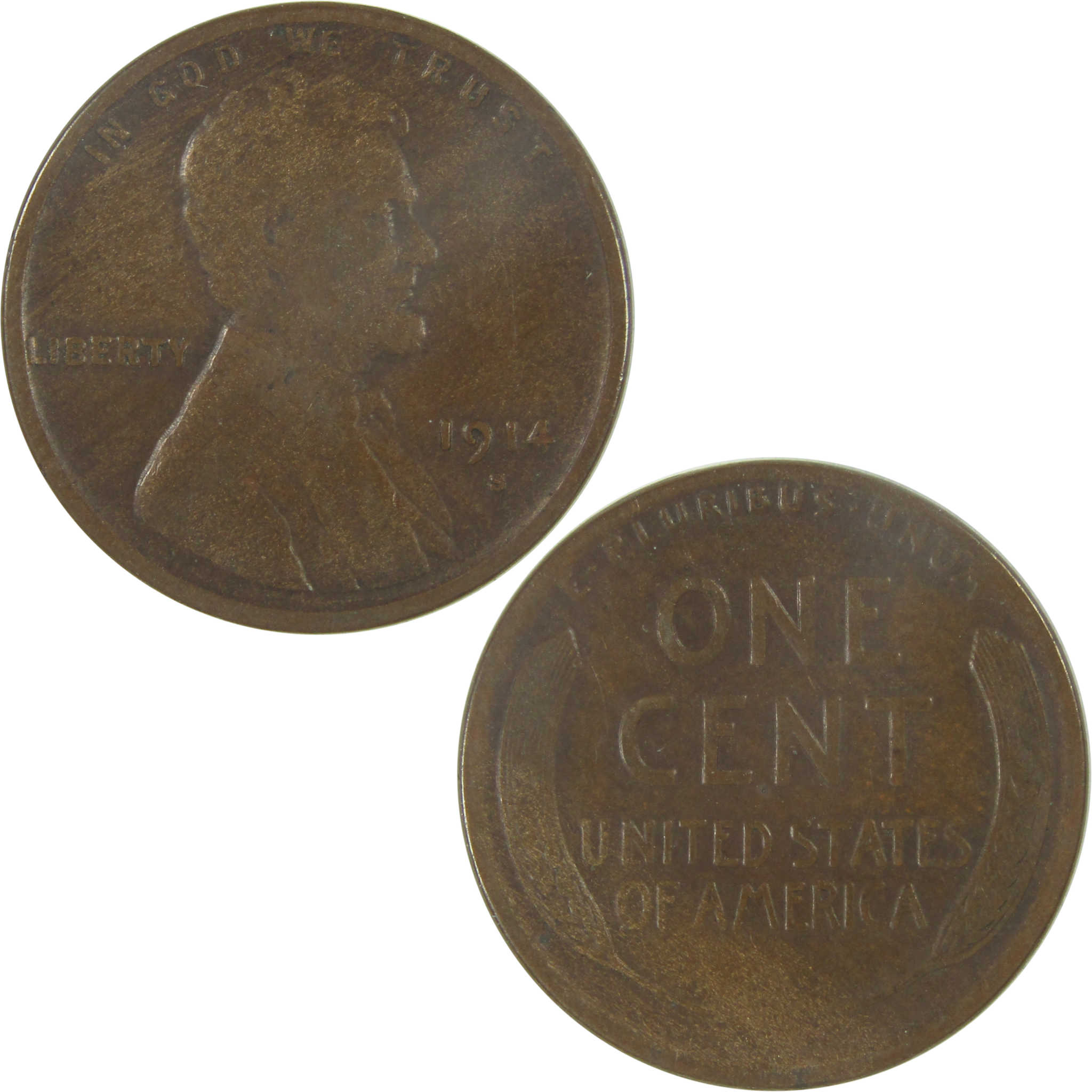 1914 S Lincoln Wheat Cent F Fine Penny 1c Coin SKU:I16637