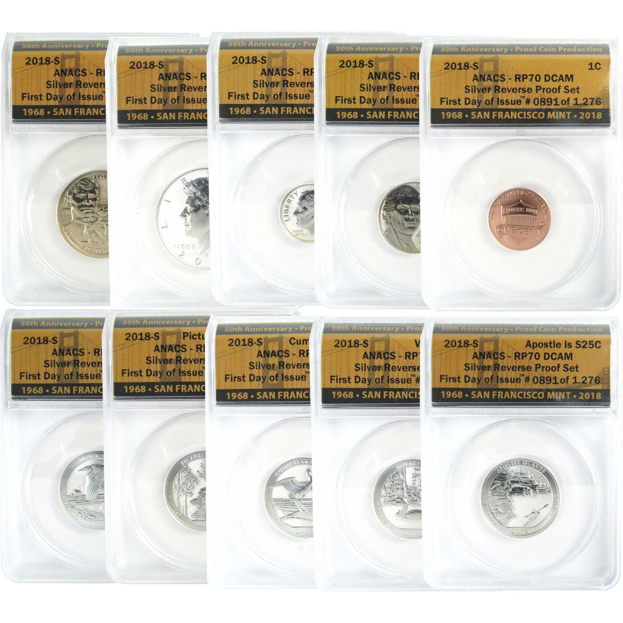 2018 S U.S. Mint Silver Reverse Proof Set RP 70 DCAM ANACS SKU:CPC9416