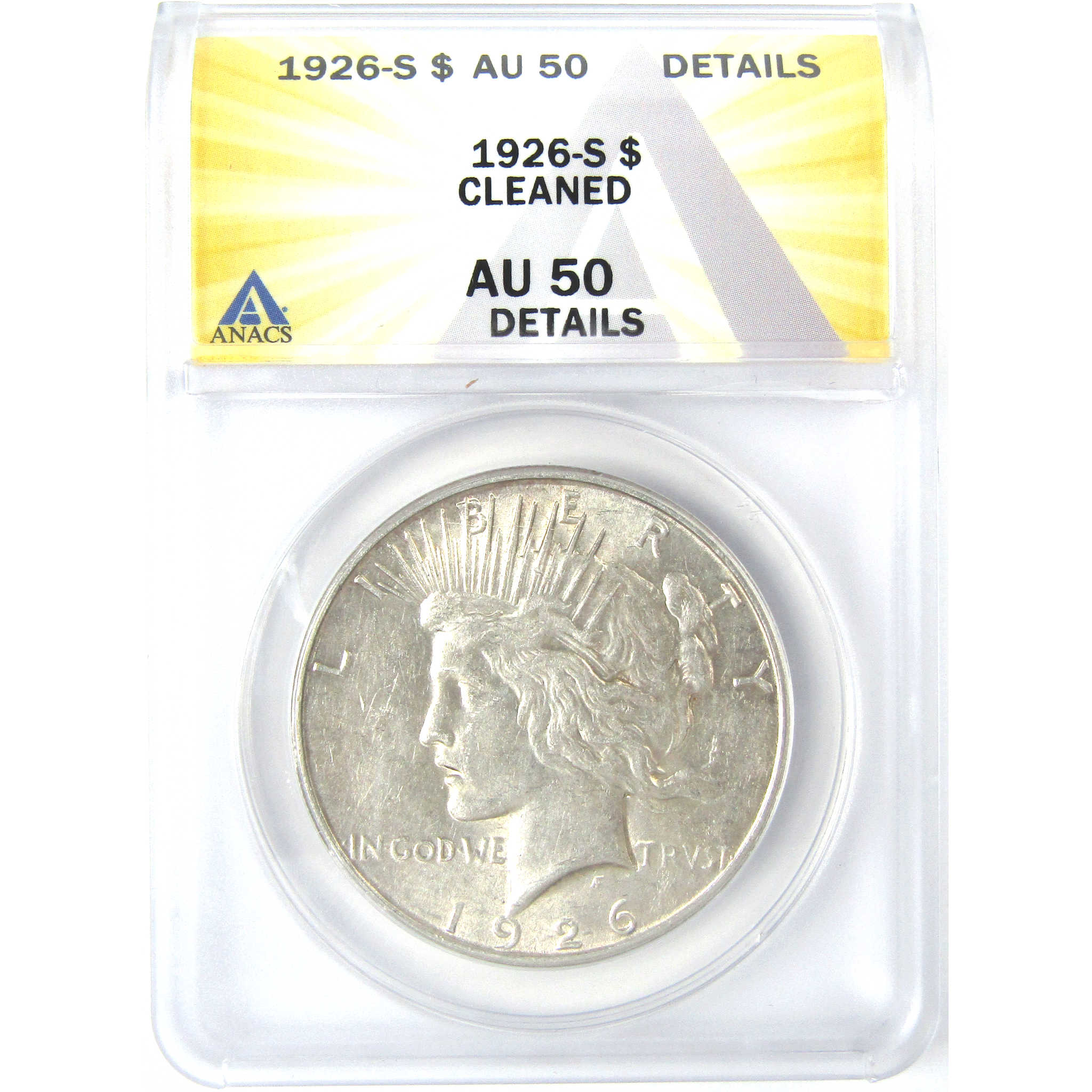 1926 S Peace Dollar AU 50 Details ANACS Silver $1 Coin SKU:I16244