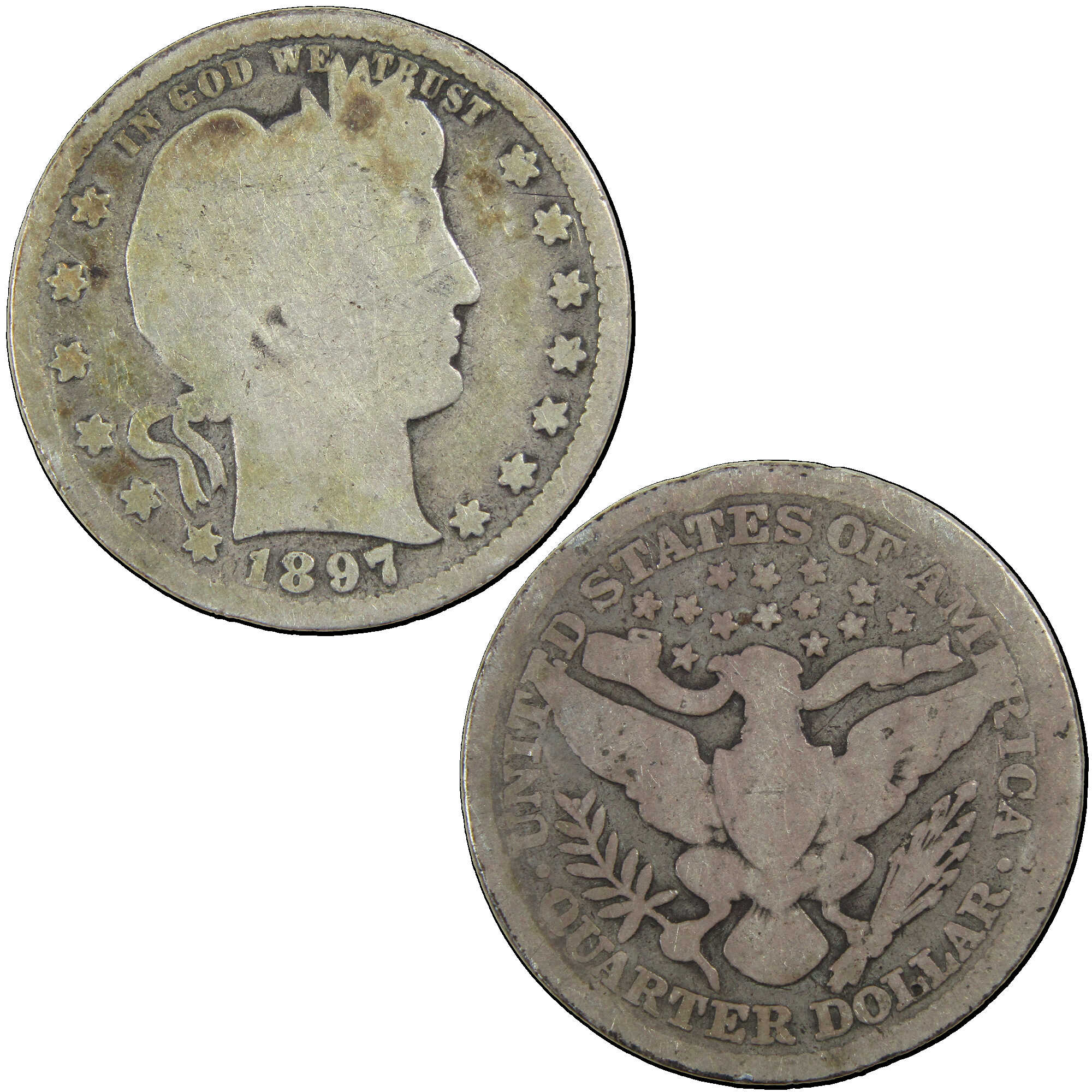 1897 Barber Quarter G Good Silver 25c Coin SKU:I12728