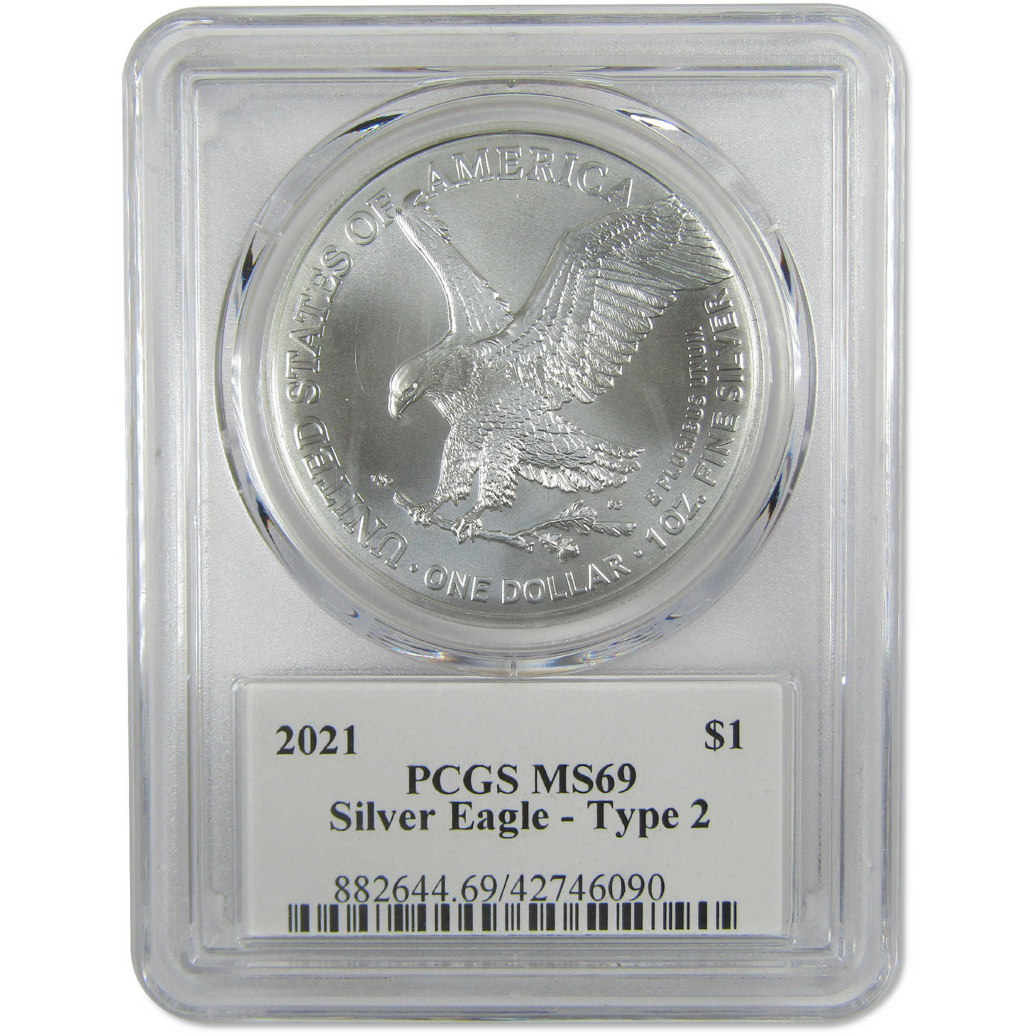 2021 Type 2 American Silver Eagle MS 69 PCGS Uncirculated Damstra