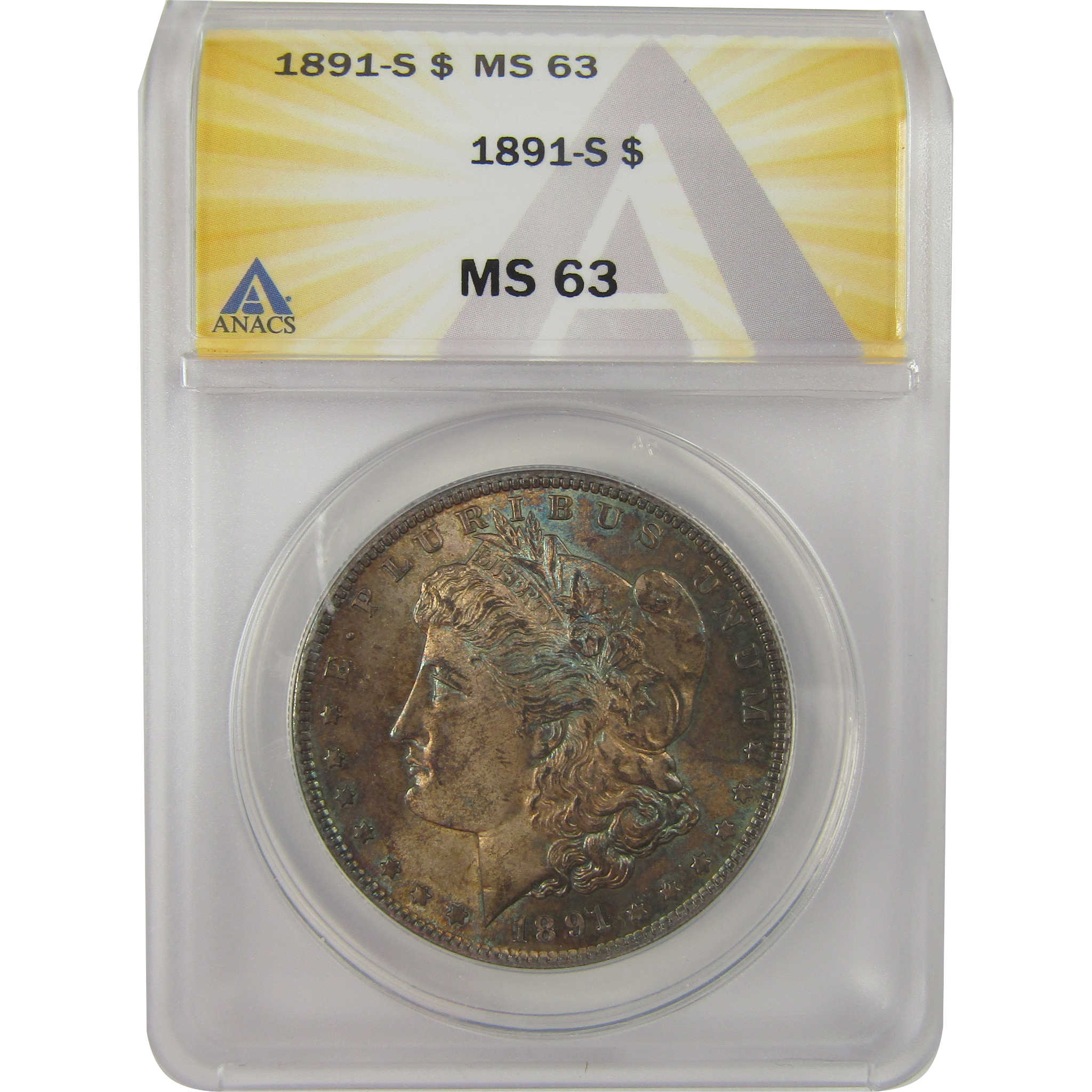 1891 S Morgan Dollar MS 63 ANACS Silver Uncirculated Toned SKU:I20901